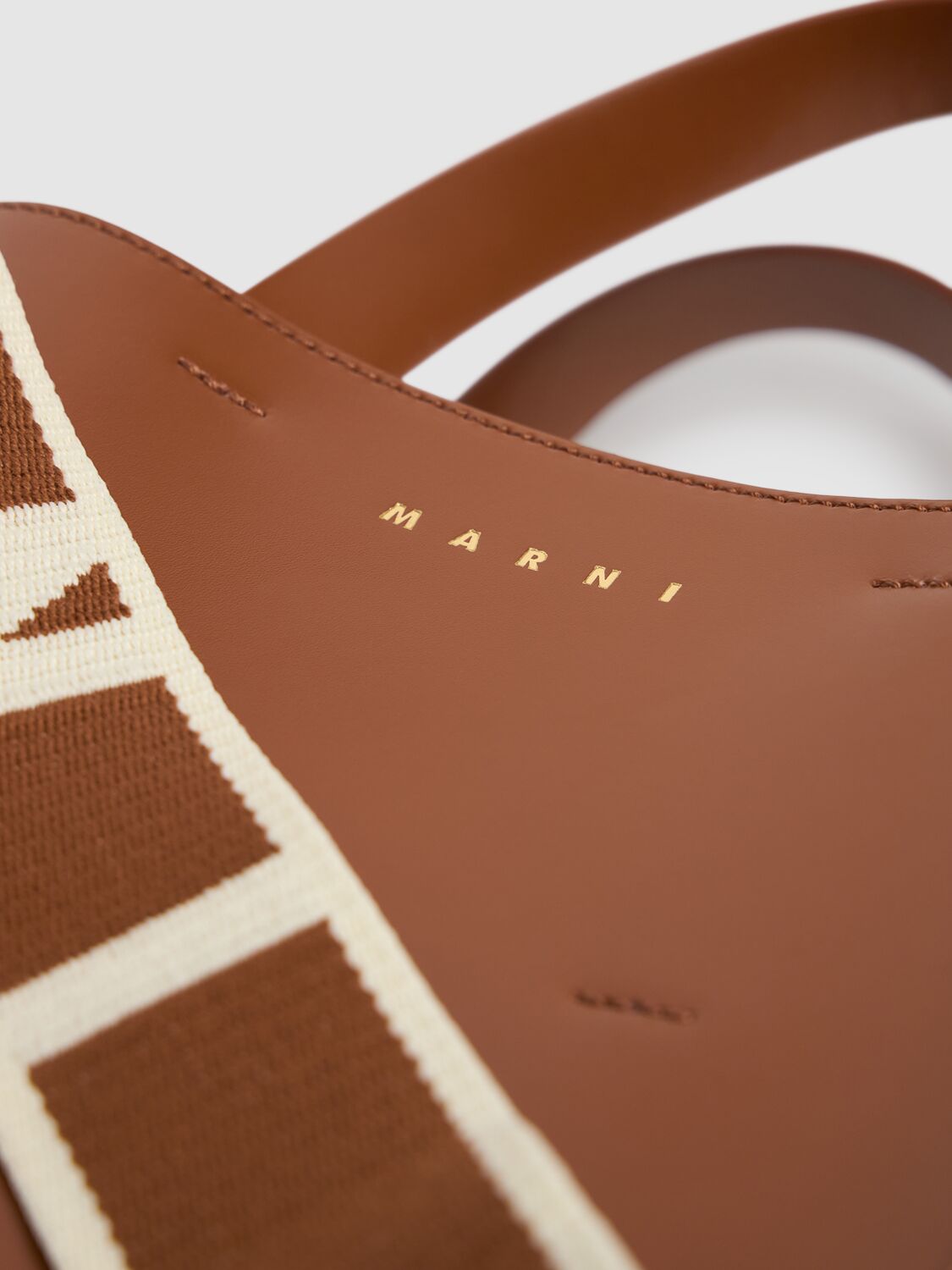 Shop Marni Mini N/s Museo Leather Tote Bag In Cinnamon