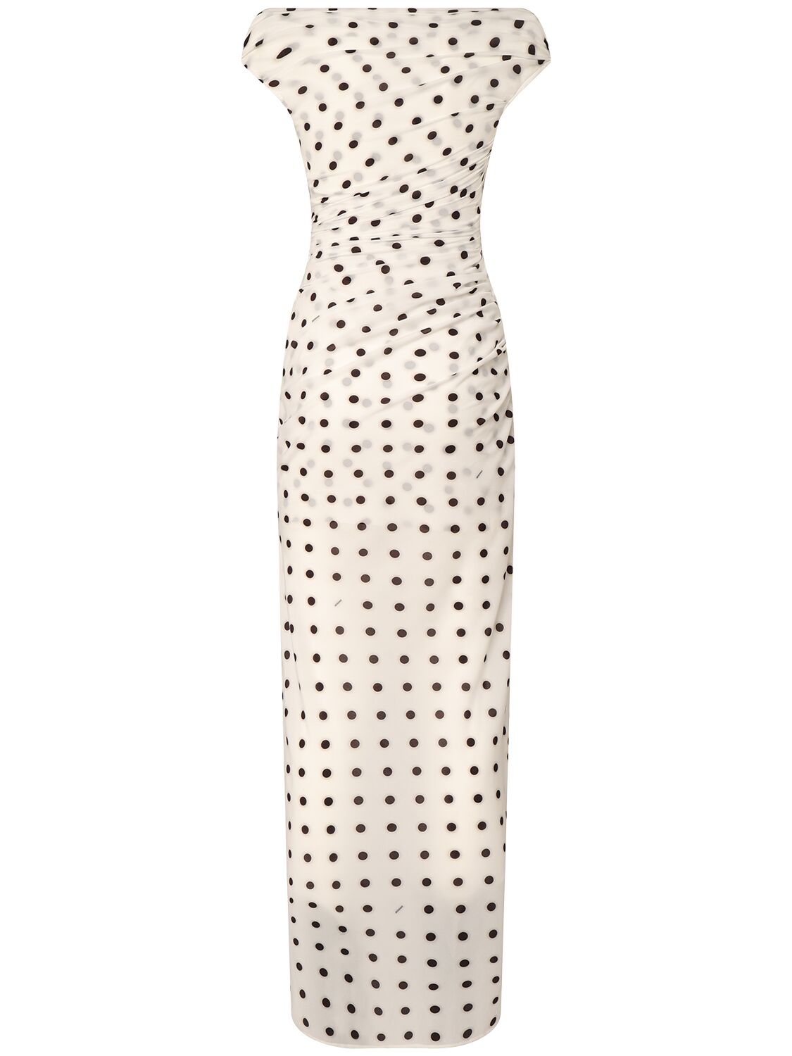 Jacquemus Rita Draped Gathered Polka-dot Crepe De Chine Maxi Dress In 白色/黑色