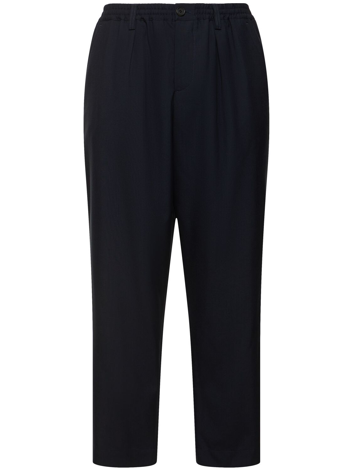 Marni Tropical Wool Loose Crop Pants In Navy