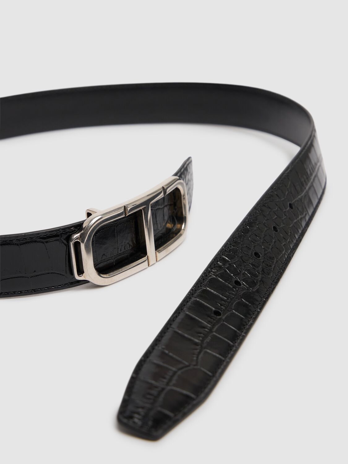 Tom Ford 30 Mm T Belt Shiny Croc Embossed Leather In Black