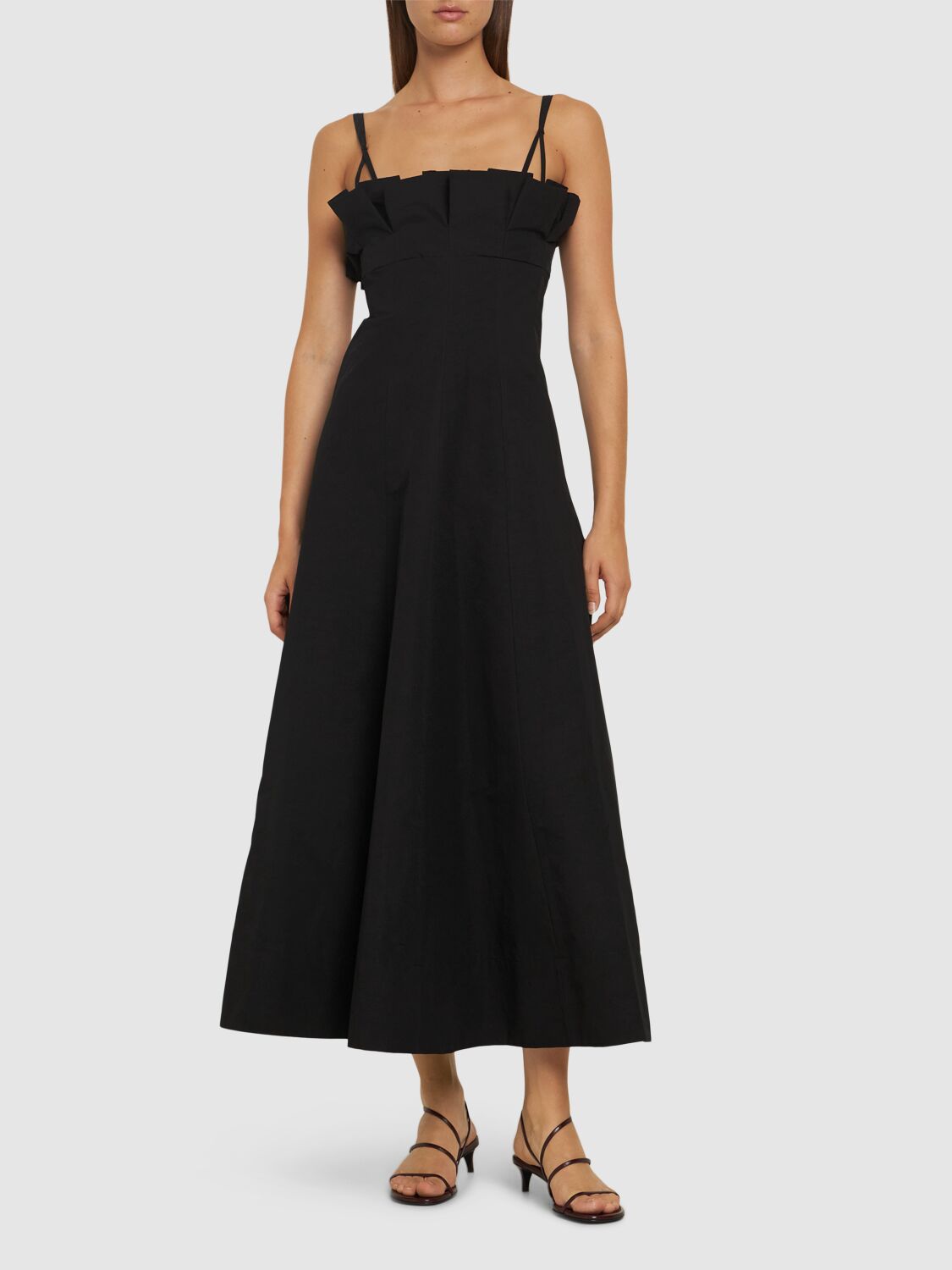PHILOSOPHY DI LORENZO SERAFINI RUCHED COTTON BLEND LONG DRESS 