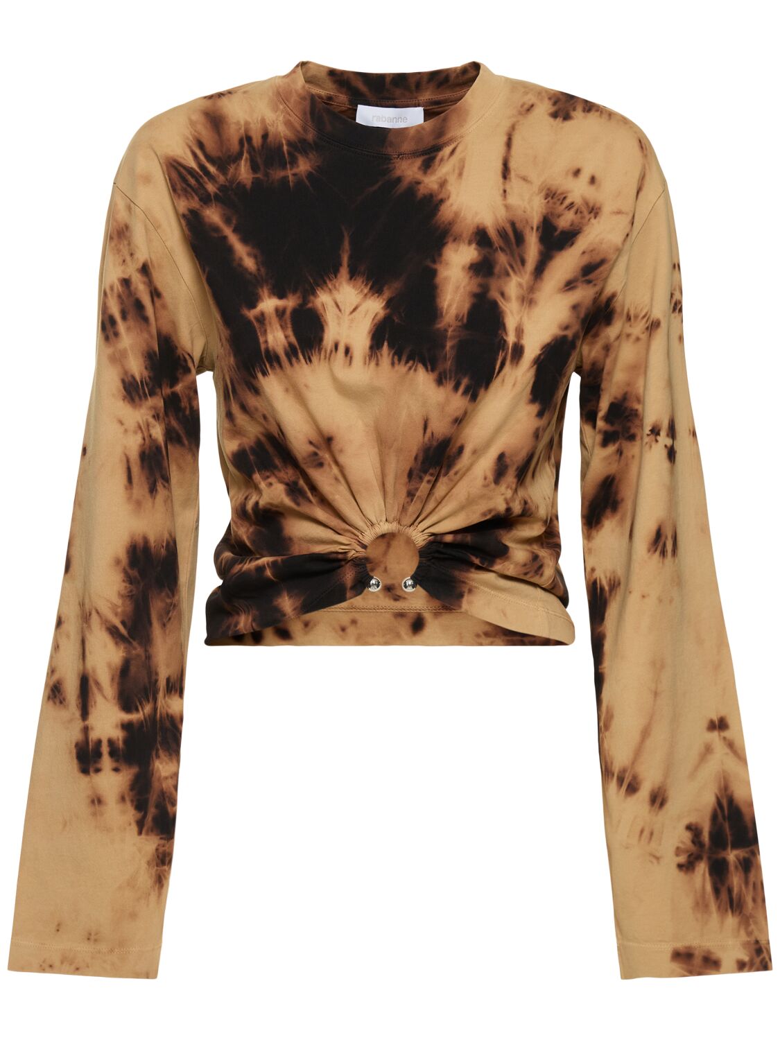 Shop Rabanne Printed Cotton Jersey Draped Top In Black/brown