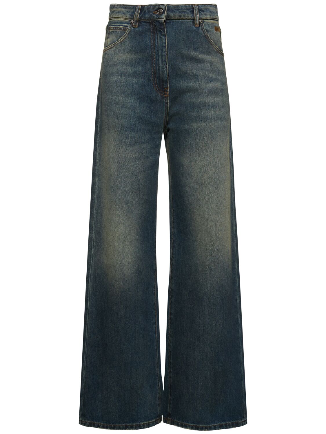 Shop Msgm Denim Medium Waist Flared Jeans In Dark Blue