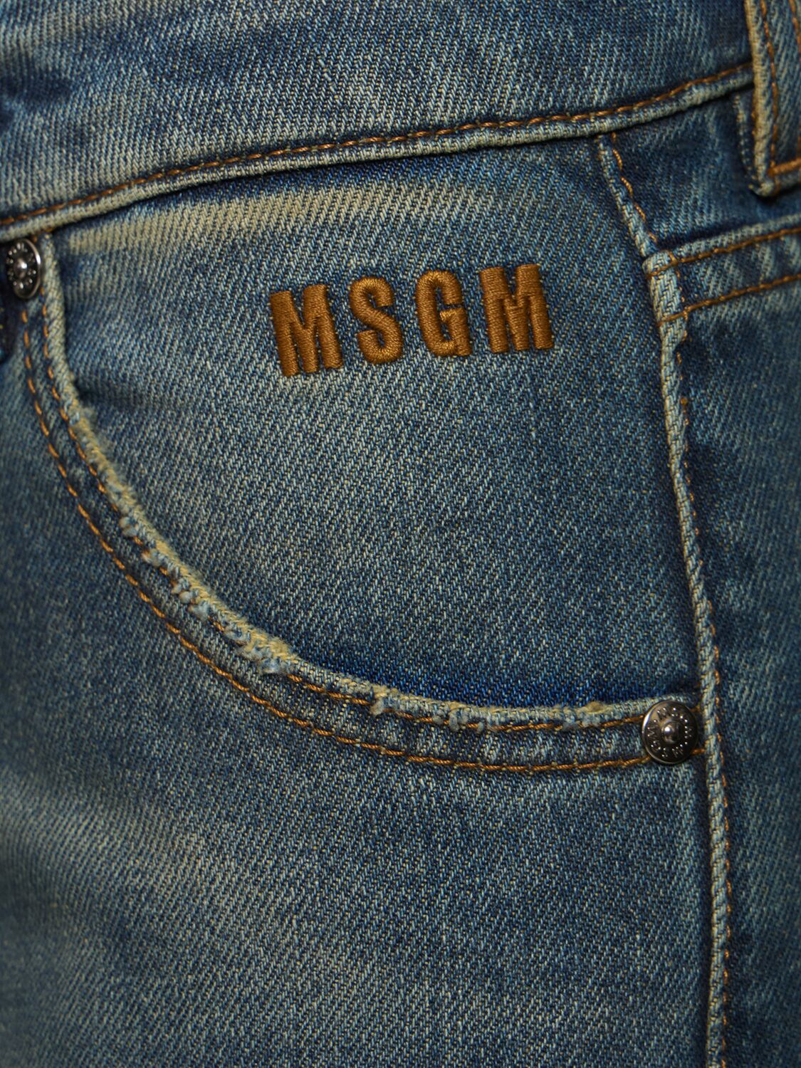 Shop Msgm Denim Medium Waist Flared Jeans In Dark Blue