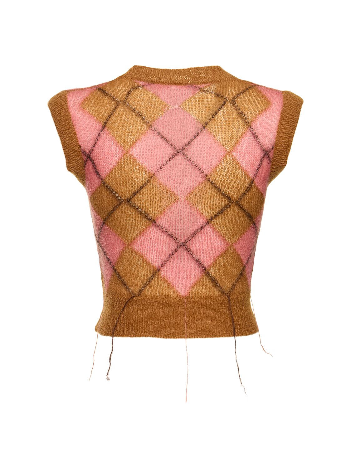 Shop Marni Mohair Blend Intarsia V Neck Vest In Brown/pink