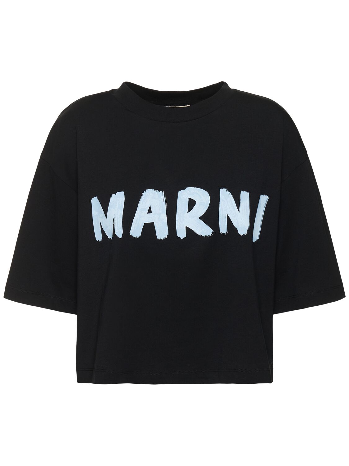 Shop Marni Printed Logo Cotton Jersey T-shirt In Black