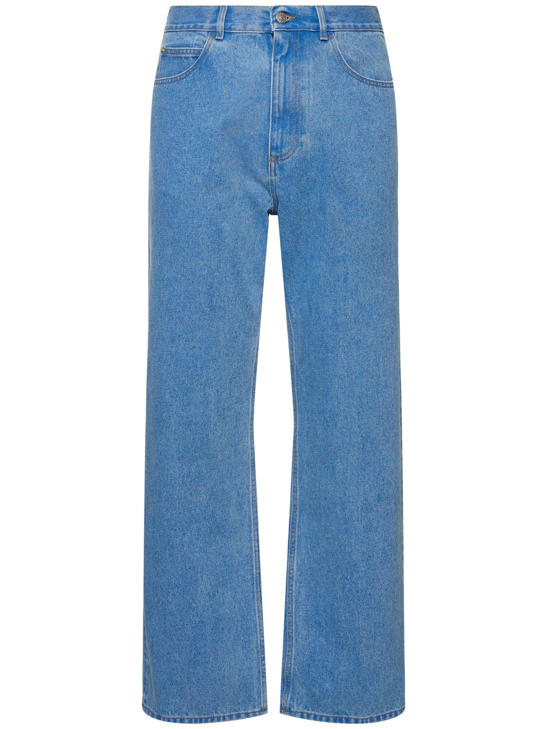 Shop Marni Wide Cotton Denim Jeans In Blue