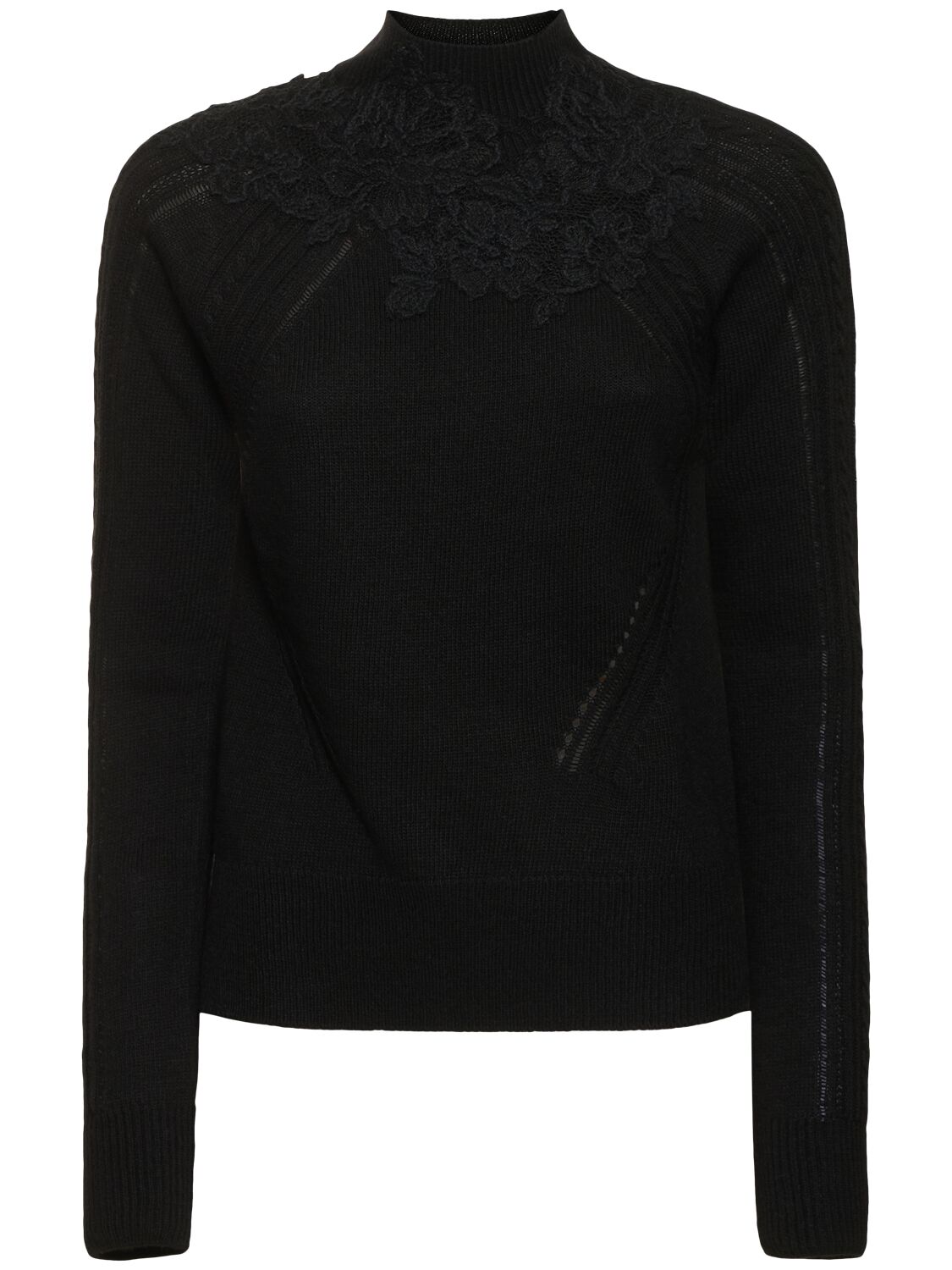 Ermanno Scervino Embroidered Knit T-neck Sweater In Black