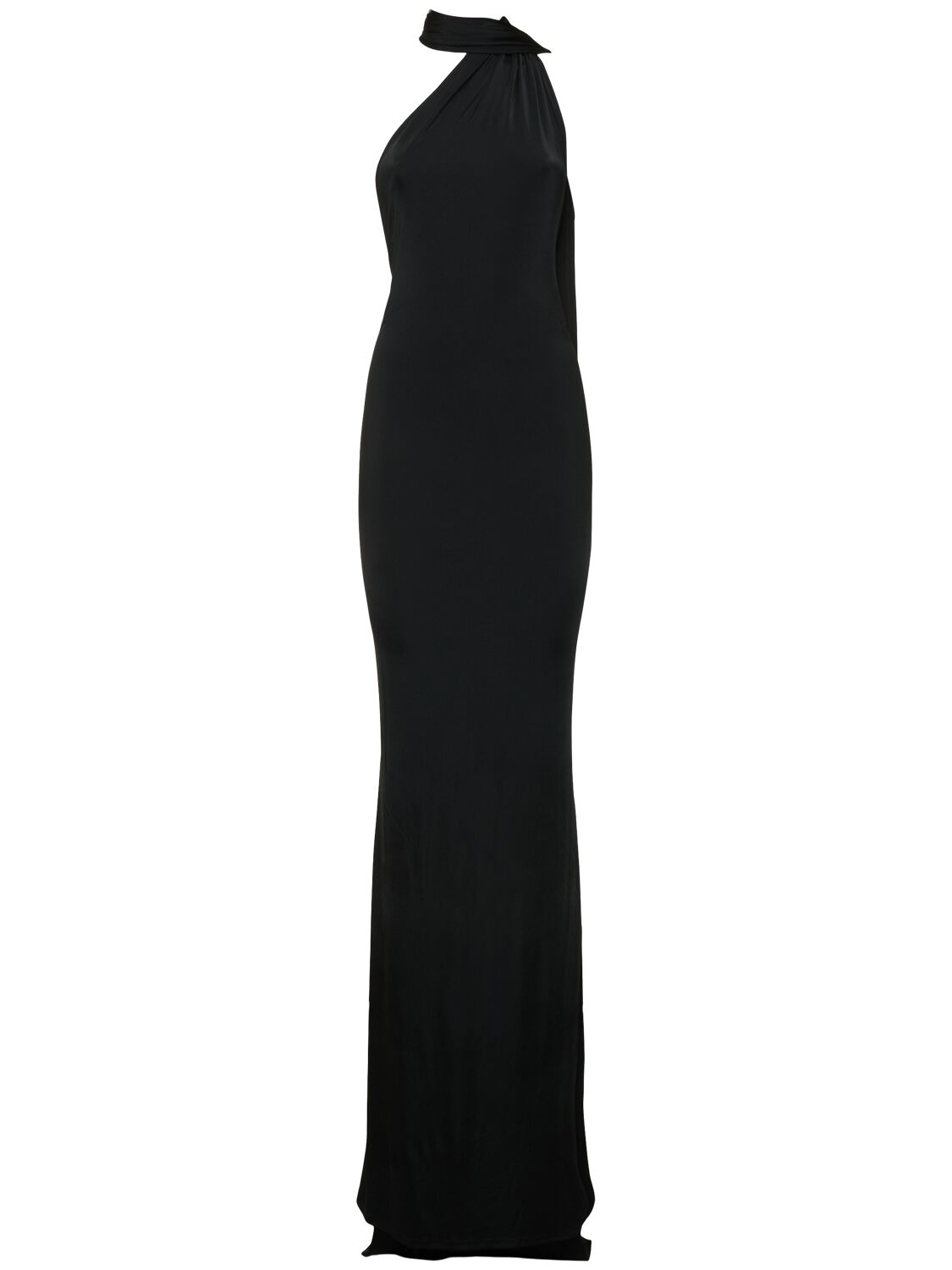 Shop Nina Ricci Draped Halter Gown W/scarf In Black