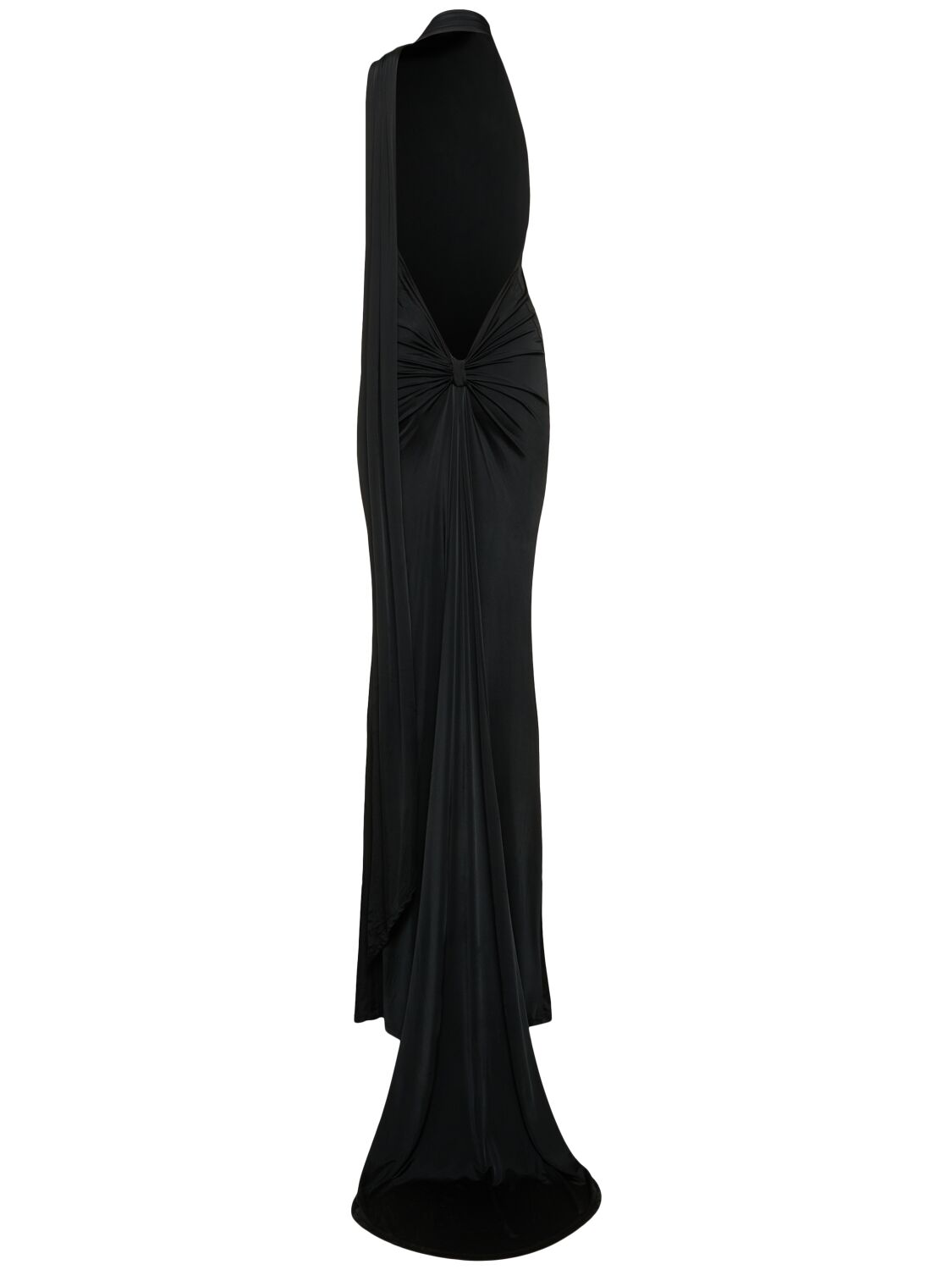 Shop Nina Ricci Draped Halter Gown W/scarf In Black