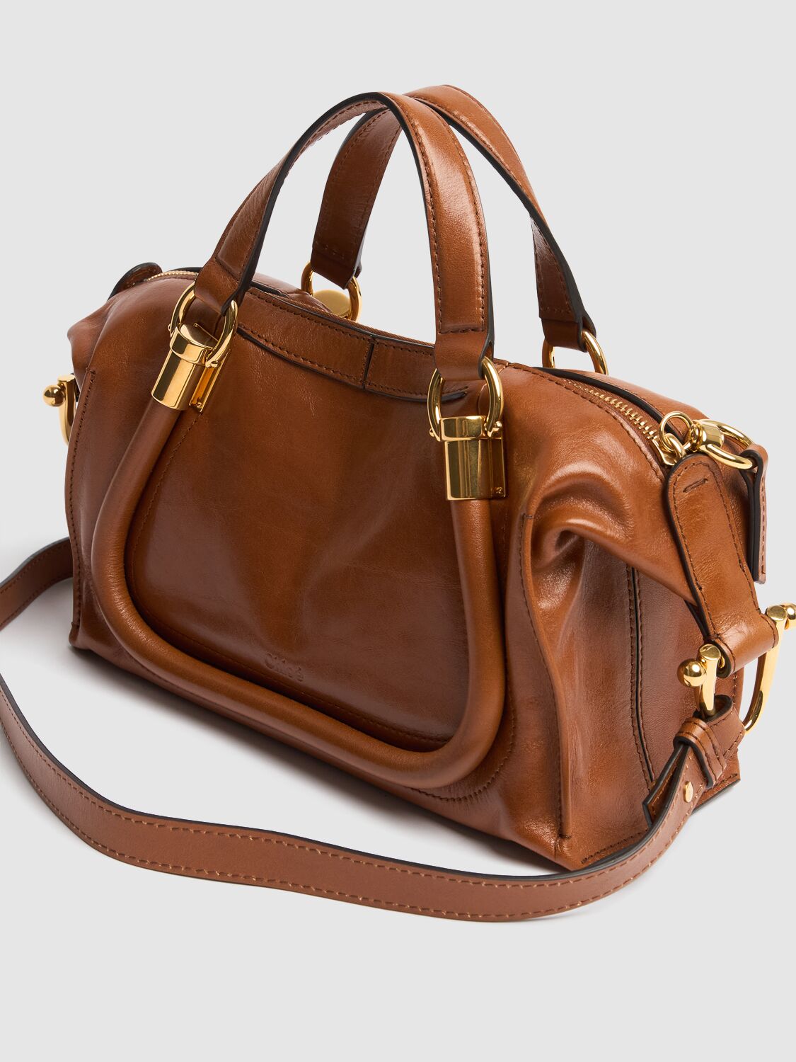 Shop Chloé Paraty 24 Shiny Leather Bag In Brown