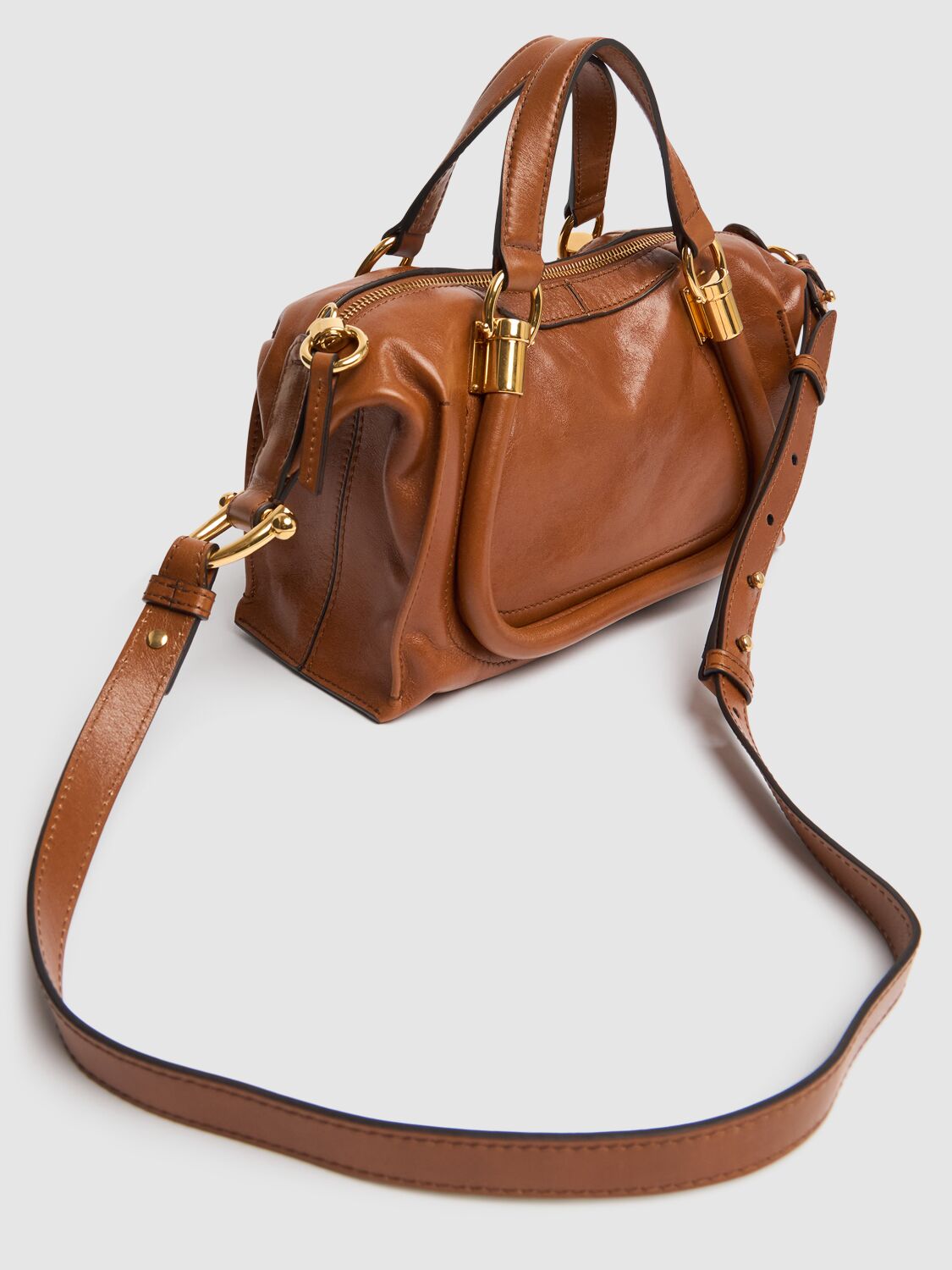 Shop Chloé Paraty 24 Shiny Leather Bag In Brown