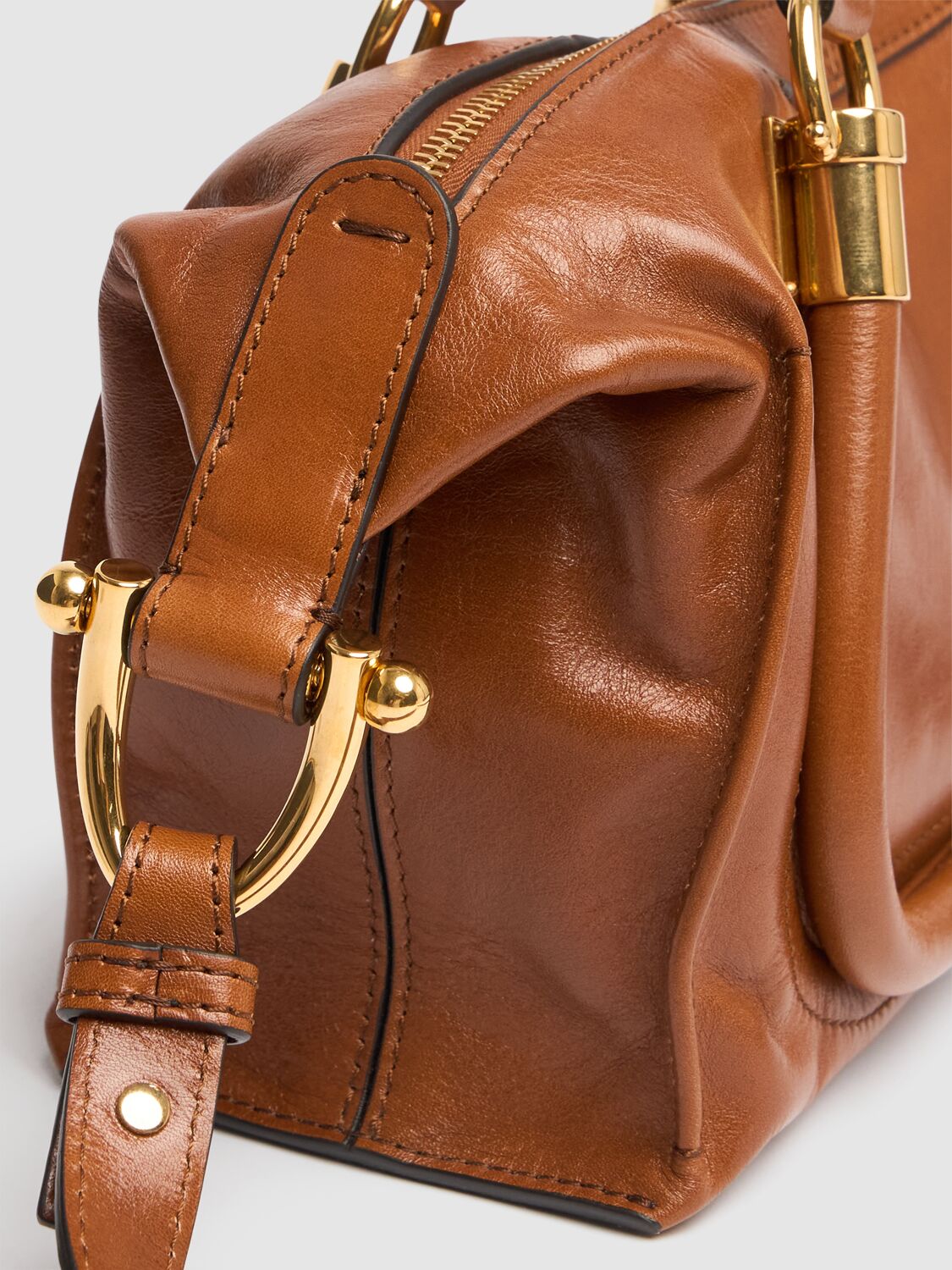 Shop Chloé Paraty 24 Shiny Leather Bag In Brown