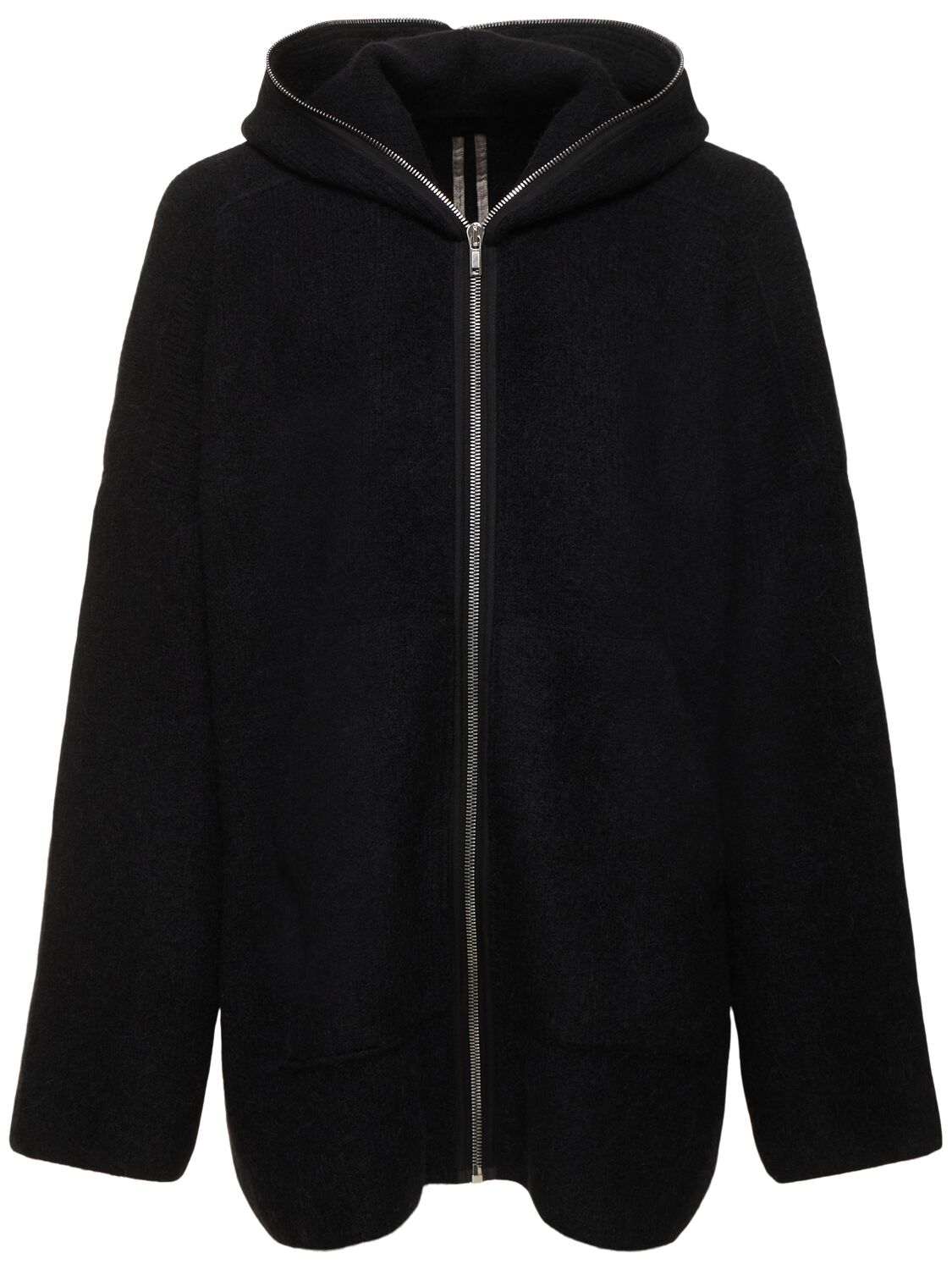 Shop Rick Owens Gimp Hooded Knit Jacket In Black