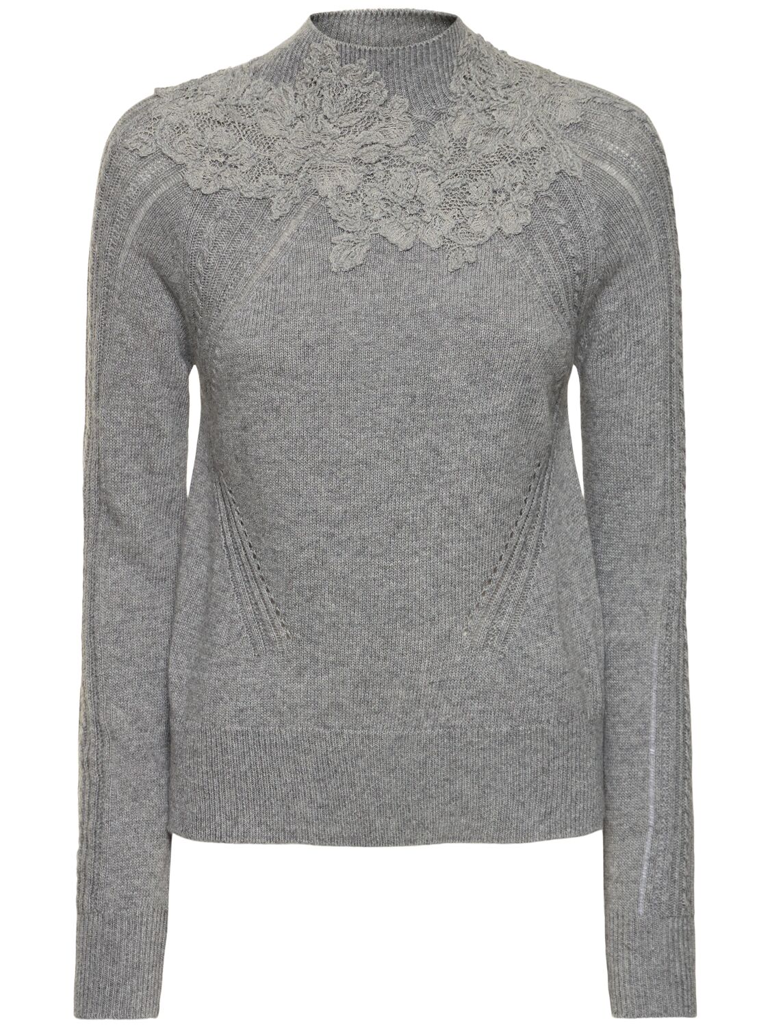 Ermanno Scervino Embroidered Knit T-neck Sweater In Gray