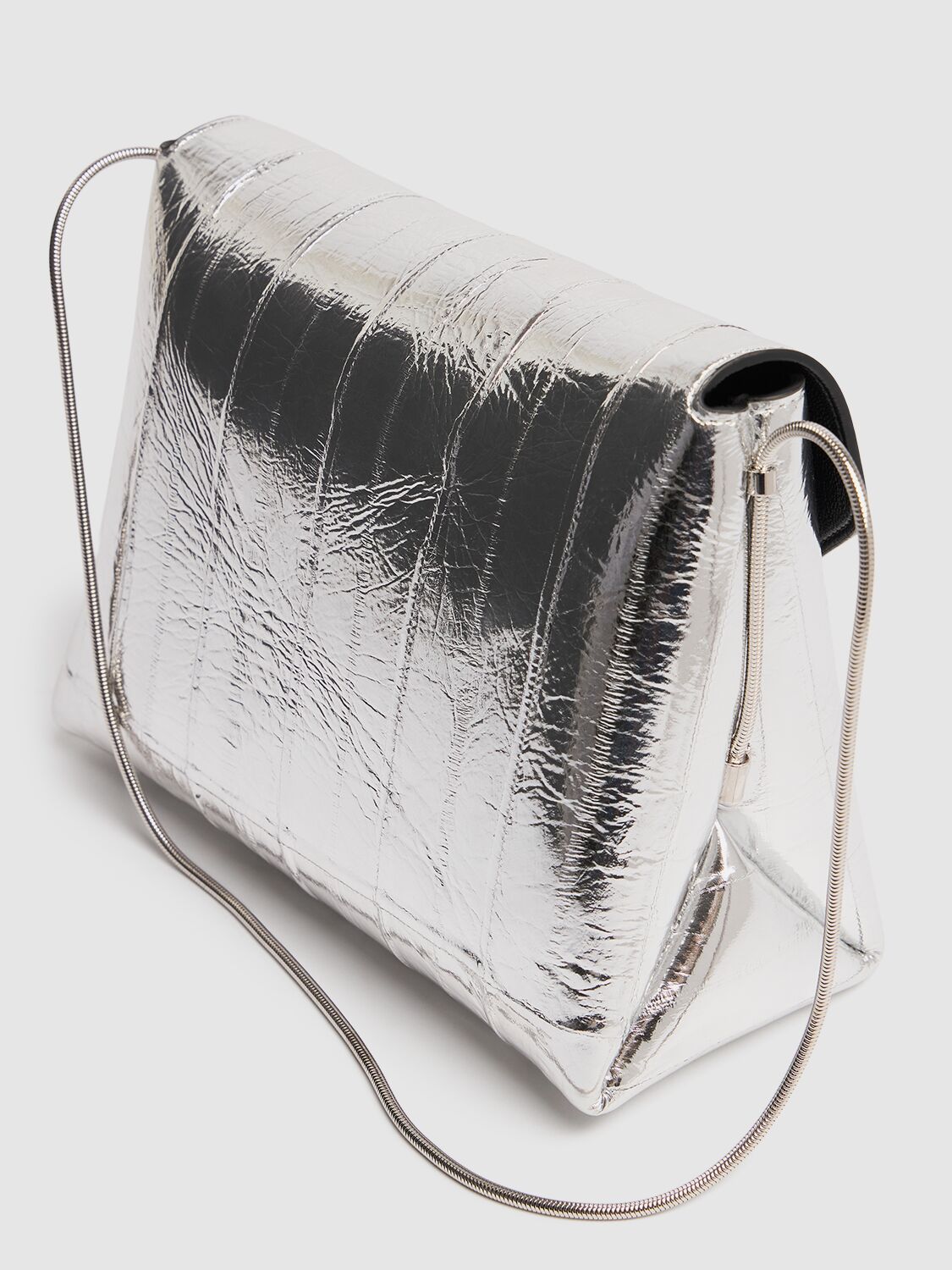 Shop Khaite Bobbi Leather Shoulder Bag In Silver