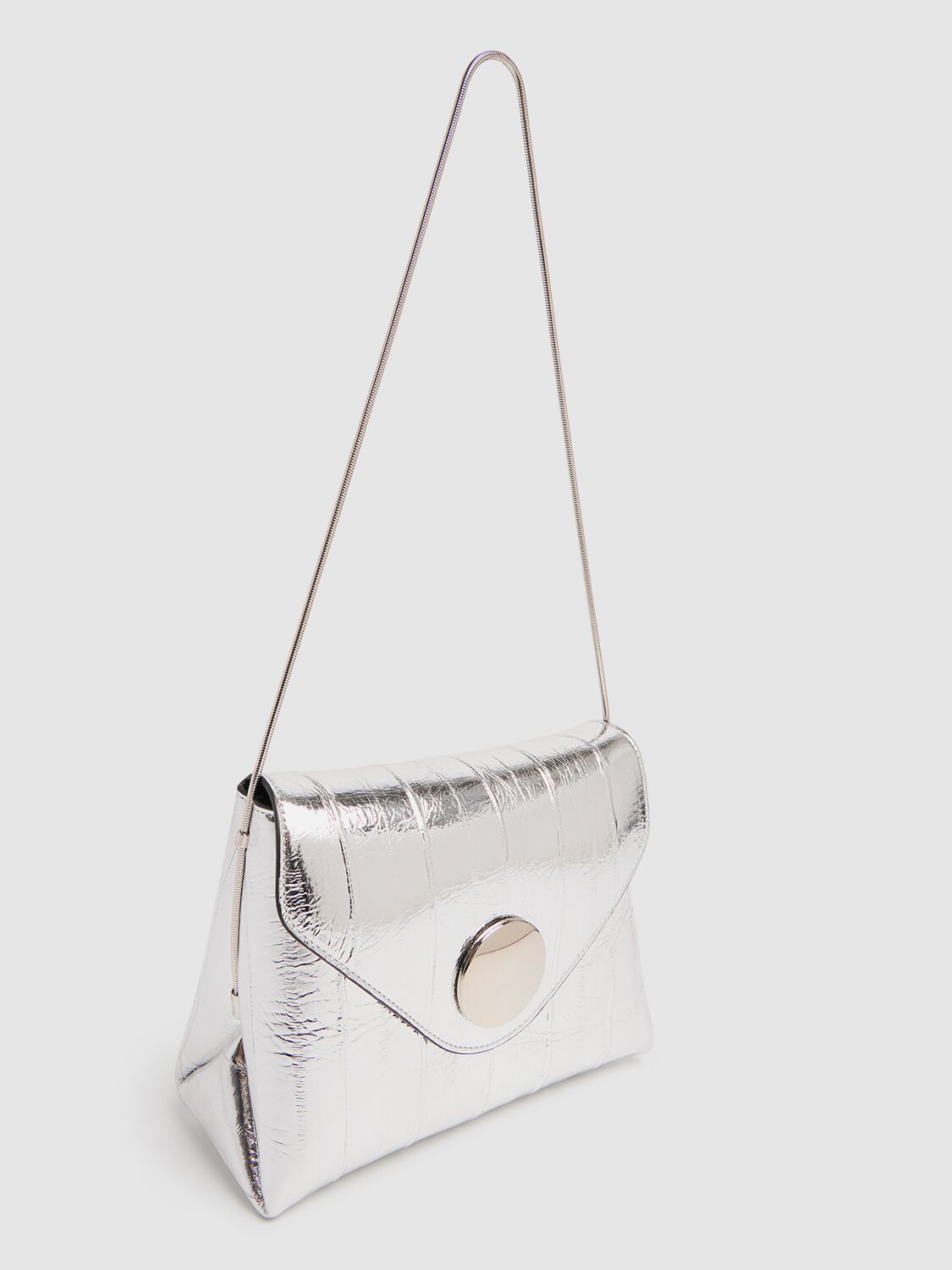 Shop Khaite Bobbi Leather Shoulder Bag In Silver