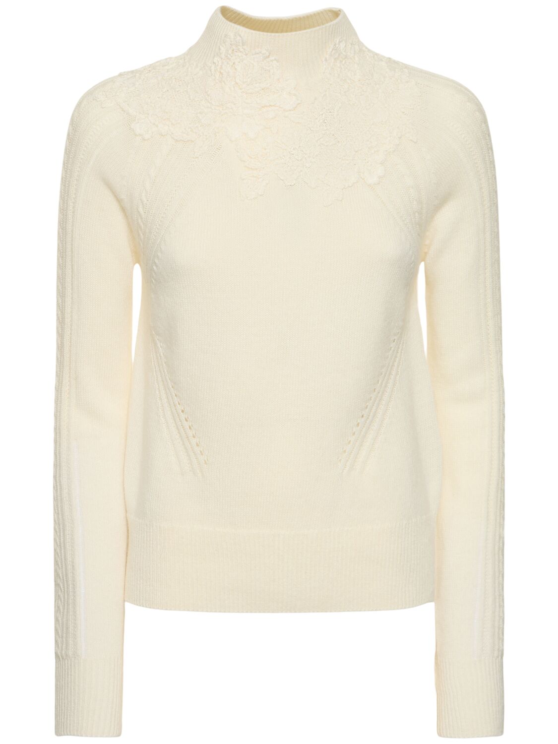 Ermanno Scervino Embroidered Knit T-neck Sweater In Brown