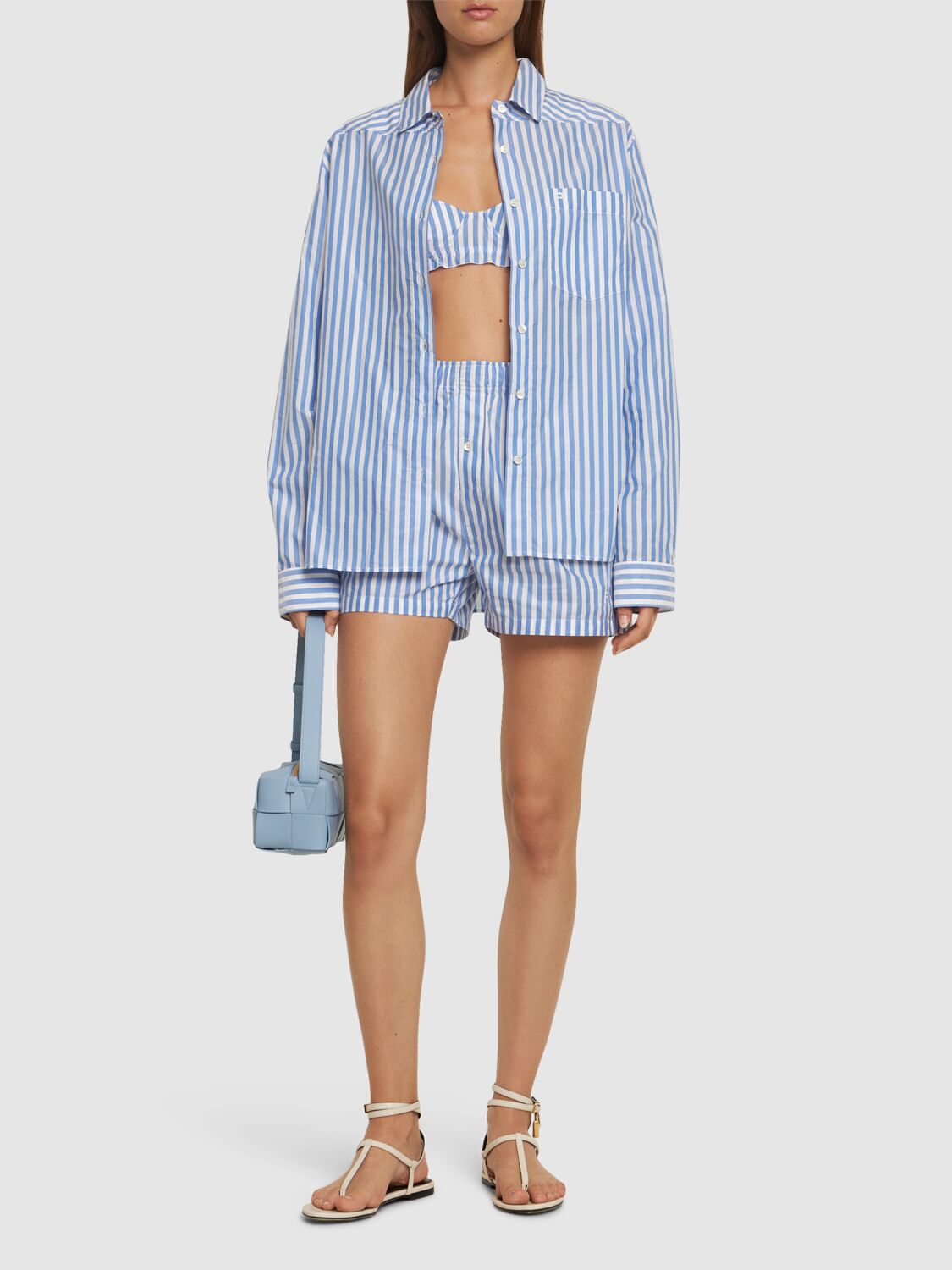 Shop Philosophy Di Lorenzo Serafini Striped Cotton Blend Poplin Shirt In Blue/white