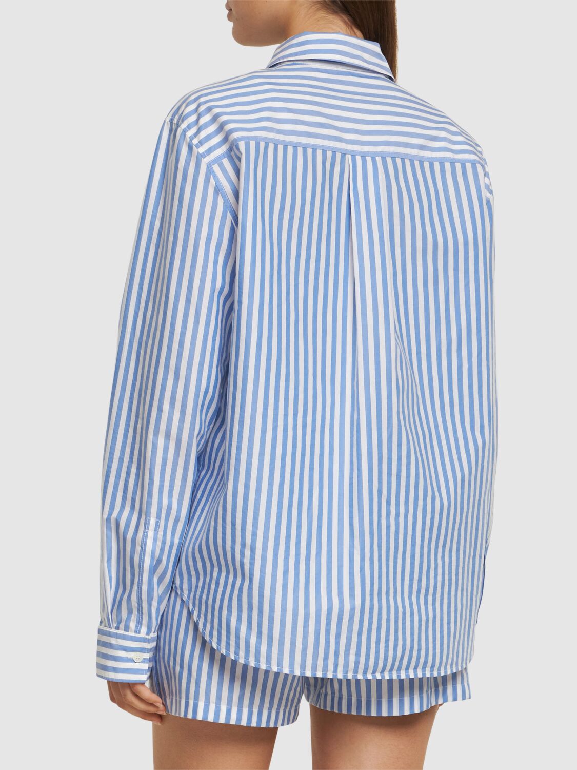 Shop Philosophy Di Lorenzo Serafini Striped Cotton Blend Poplin Shirt In Blue/white