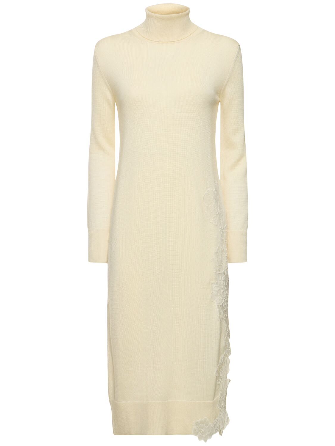 Ermanno Scervino Embroidered Wool Blend Knit Midi Dress In White