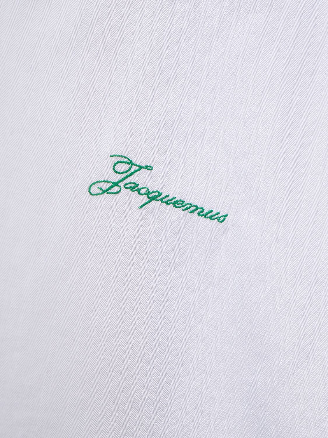 Jacquemus La Chemise Cuadro Cotton Asymmetric In Light Grey