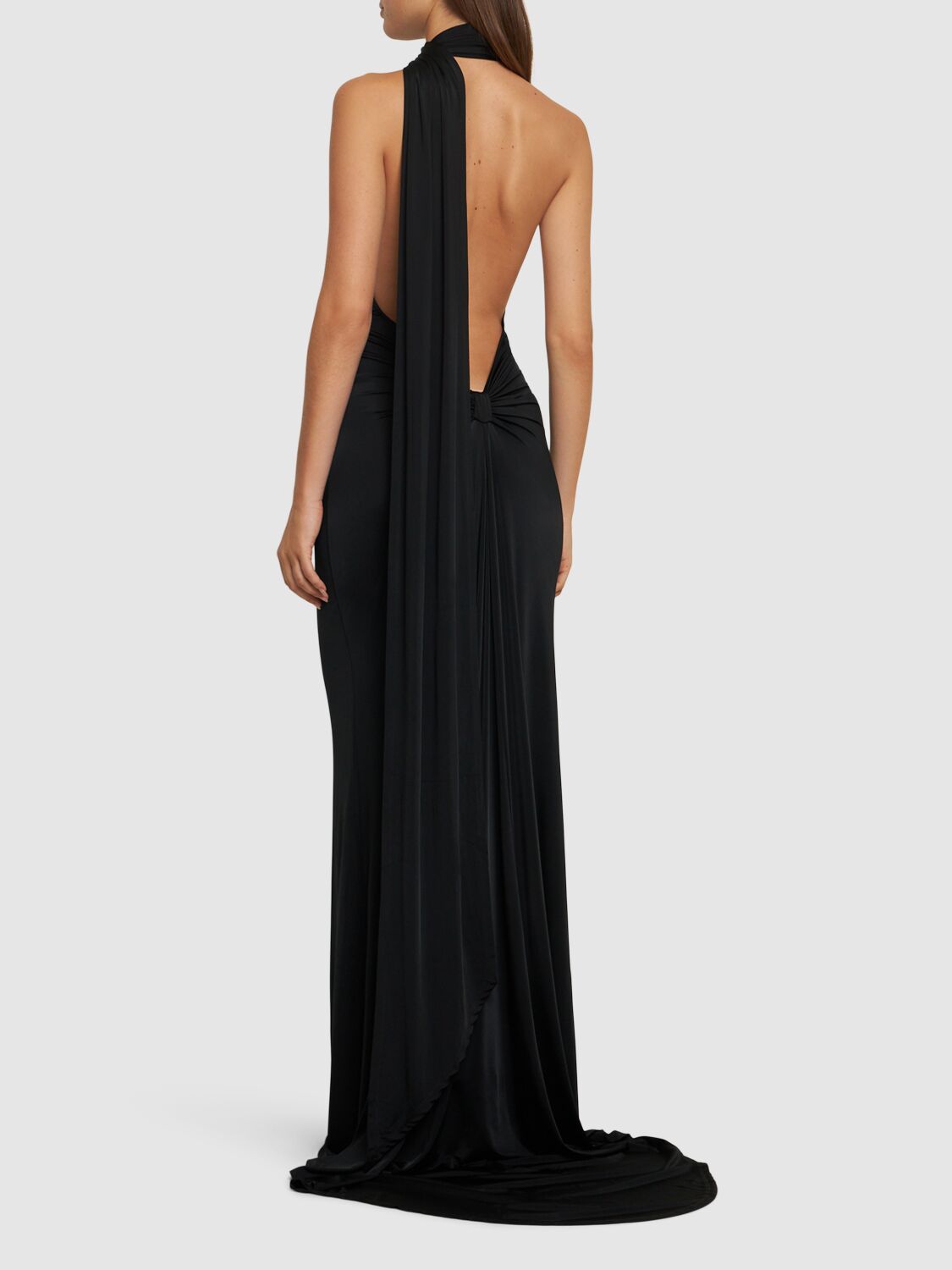 Shop Nina Ricci Draped Halter Gown W/scarf In Black