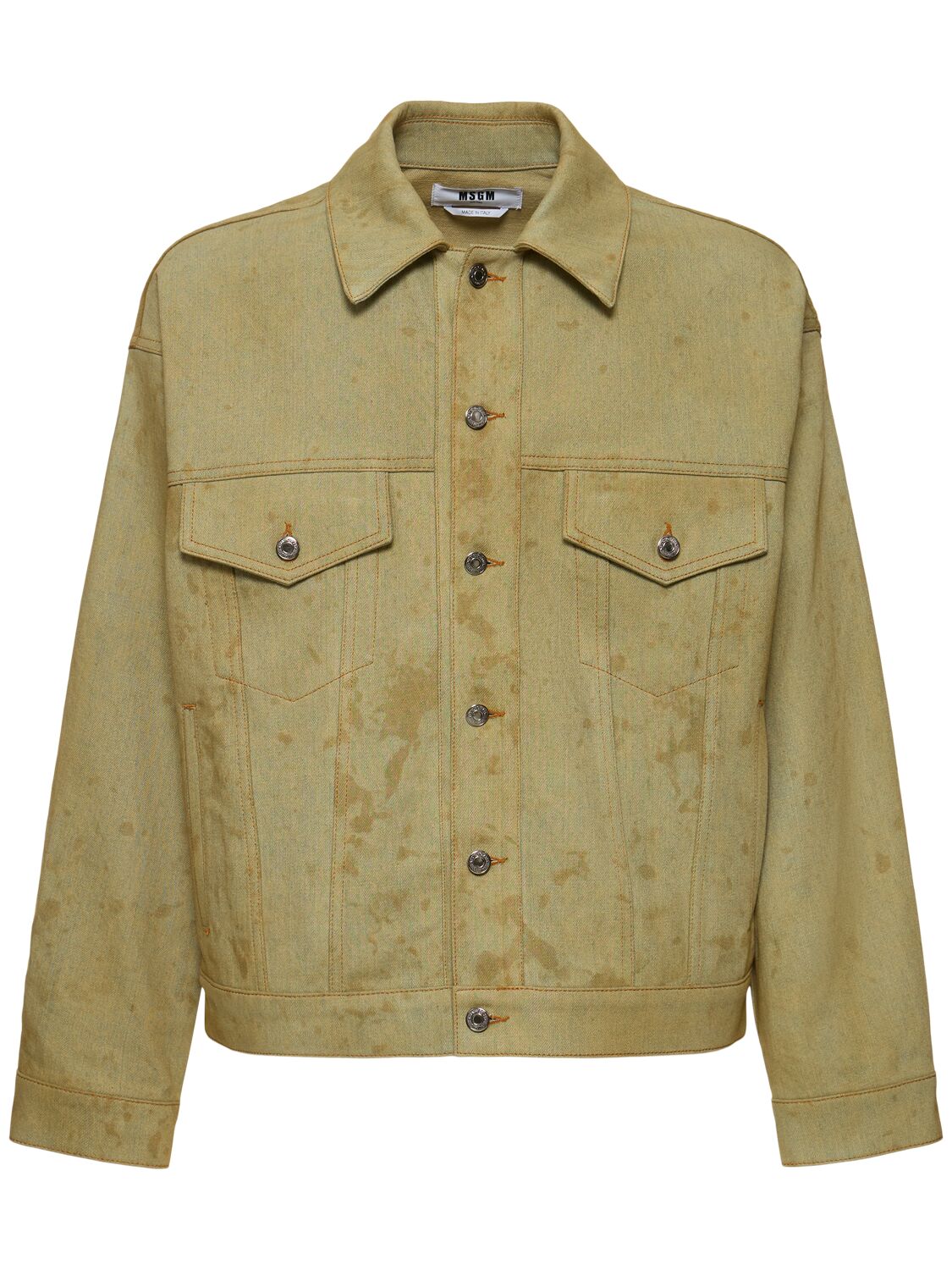 Shop Msgm Tea Wash Denim Jacket In Light Green