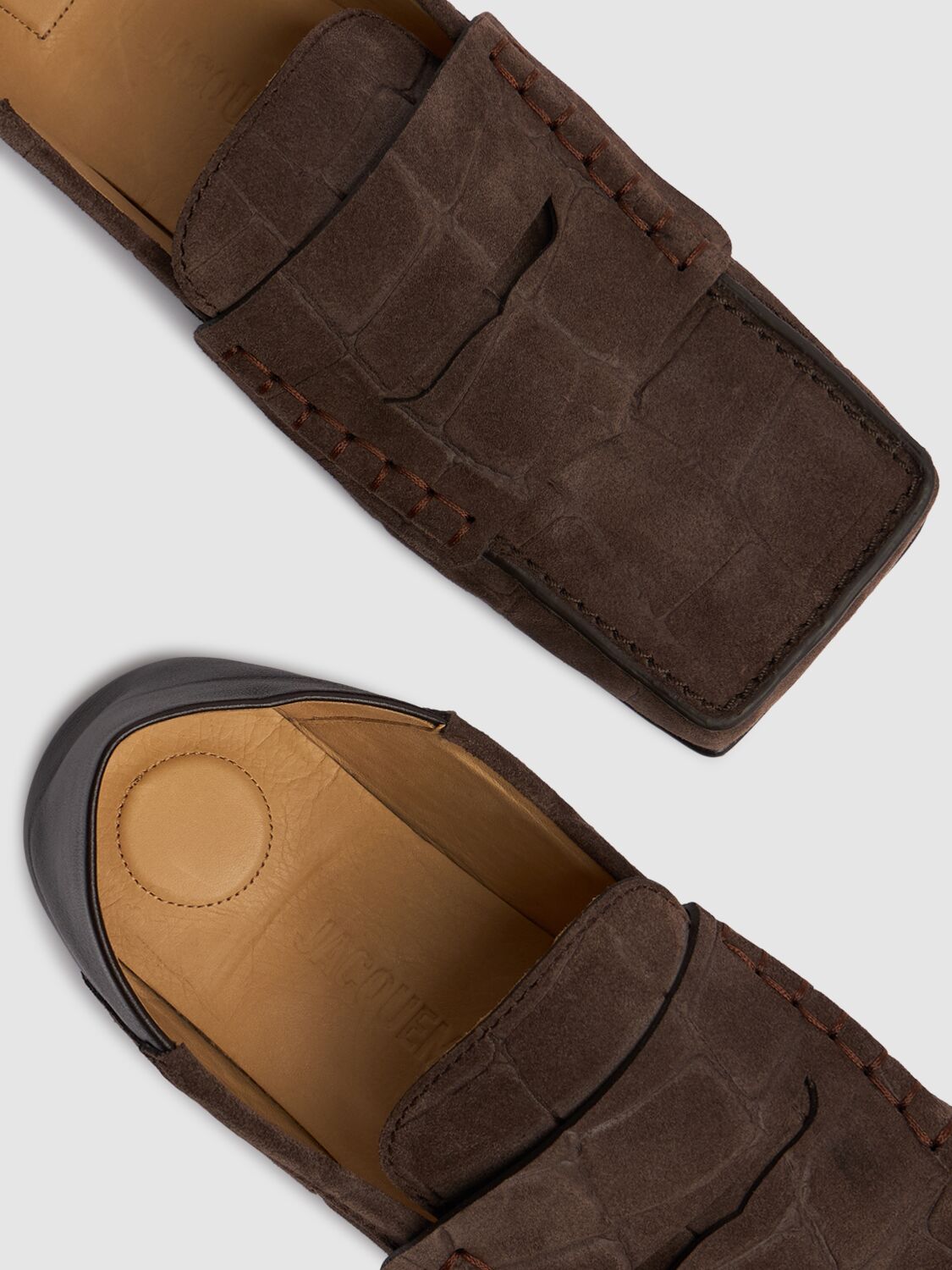Shop Jacquemus 10mm Les Mocassins Carre Suede Loafers In Dark Brown
