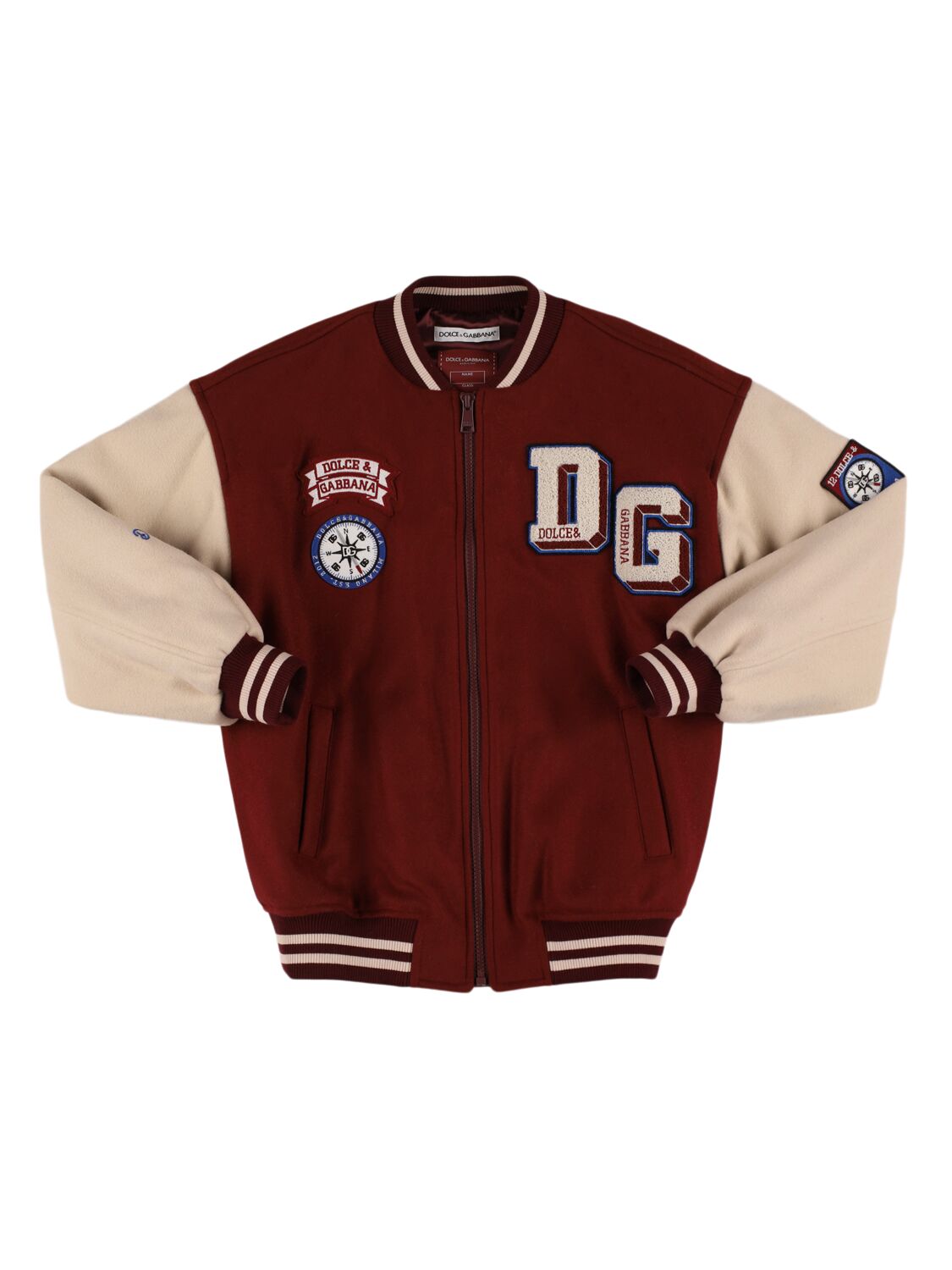 Dolce & Gabbana Wool Blend Bomber Jacket W/appliqué In Red/beige