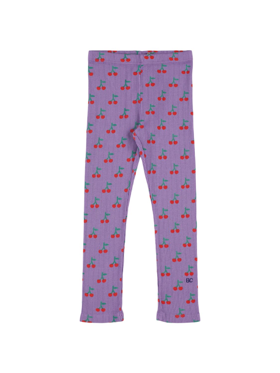 Bobo Choses Babies' Cherry Print Organic Cotton Leggings In Light Purple