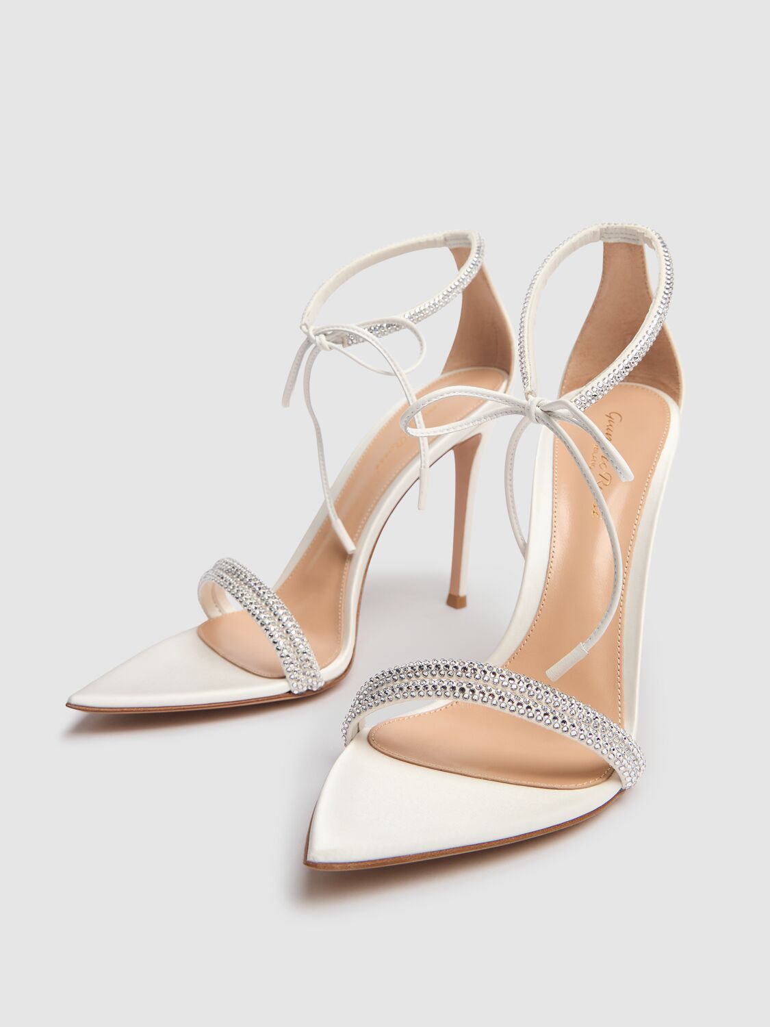 Shop Gianvito Rossi 105mm Montecarlo Satin & Crystal Sandals In White