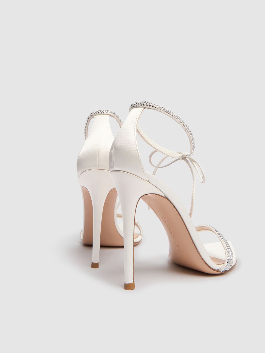 Shop Gianvito Rossi 105mm Montecarlo Satin & Crystal Sandals In White