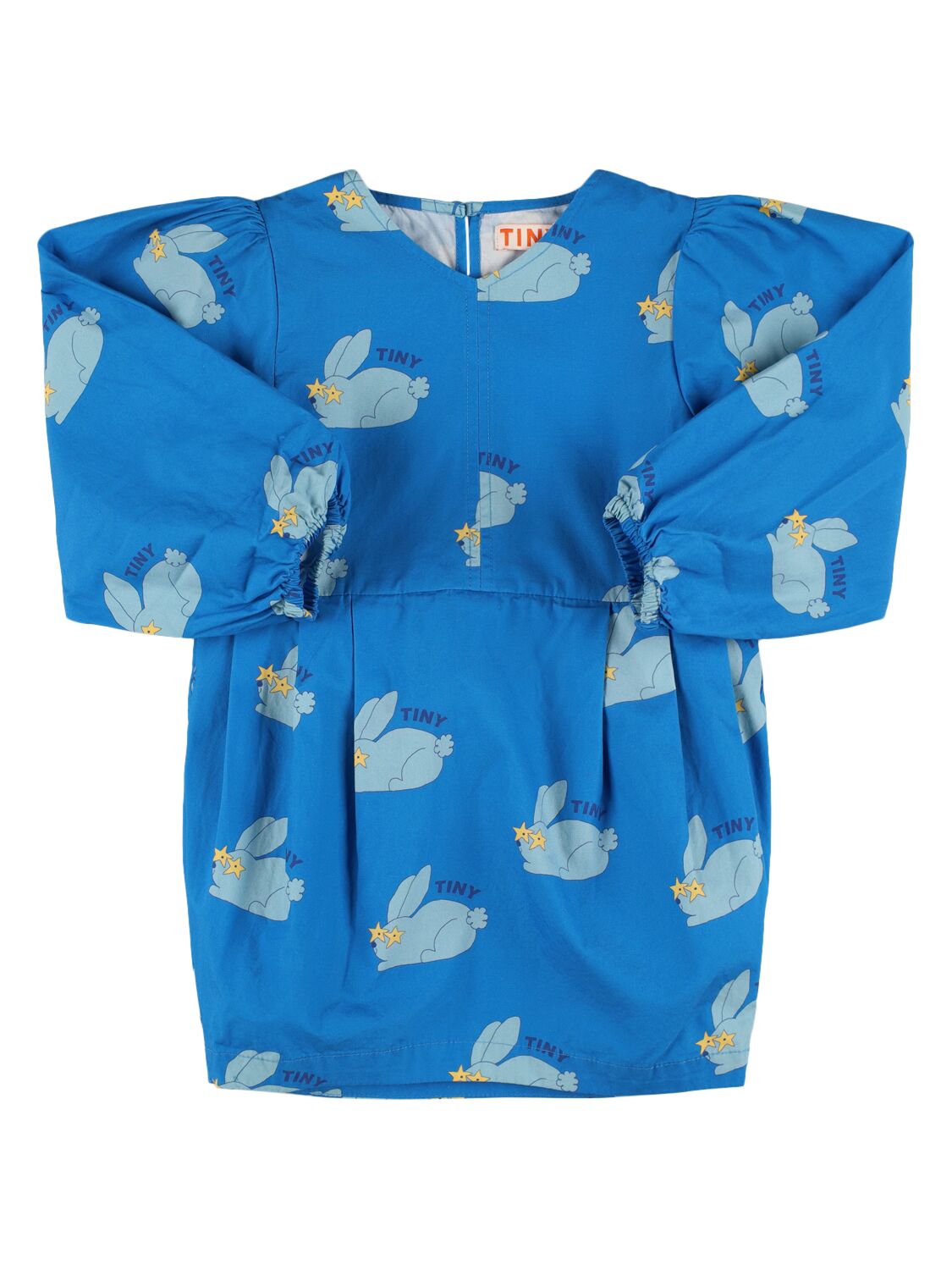 Tiny Cottons Rabbit Print Cotton Poplin Dress In Blue