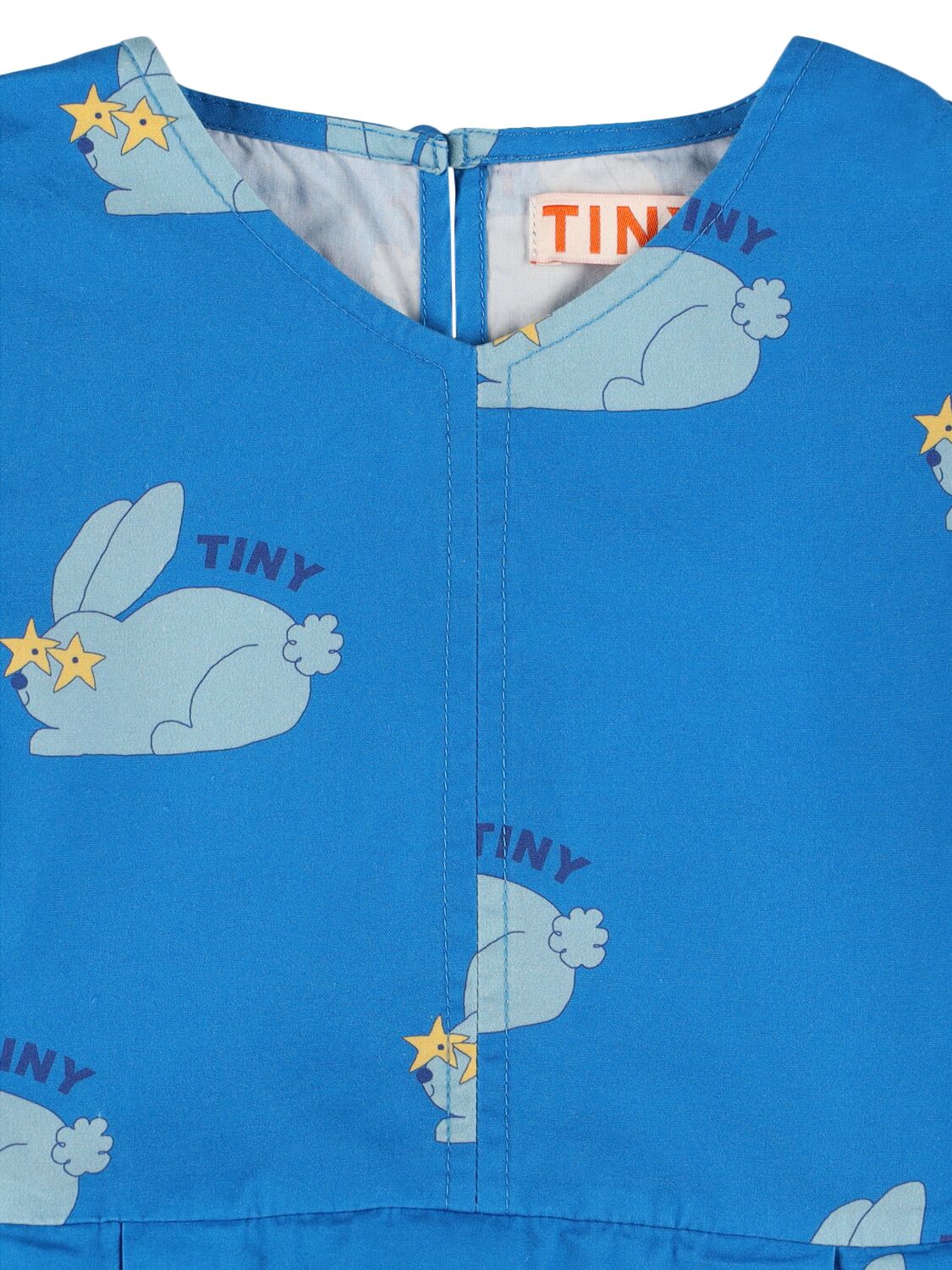 Shop Tiny Cottons Rabbit Print Cotton Poplin Dress In Blue