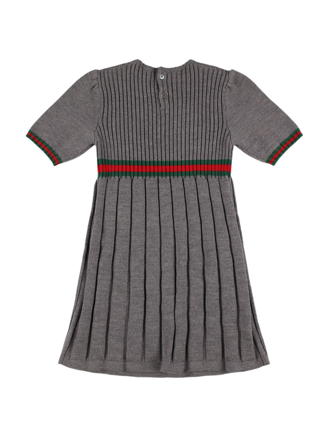 Shop Gucci Pleated Wool Dress W/web In Grey