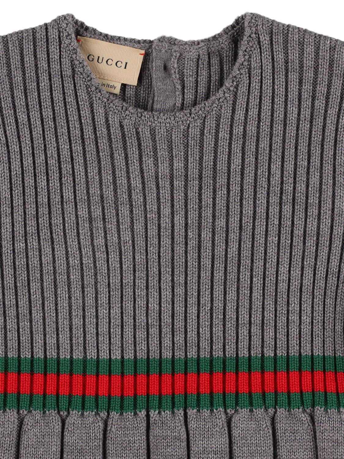 Shop Gucci Pleated Wool Dress W/web In Grey