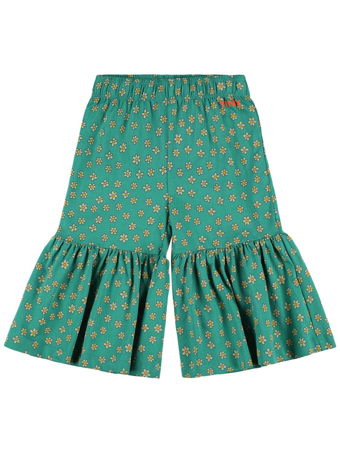 Tiny Cottons Babies' Flower Print Ribbed Cotton Pants In Green