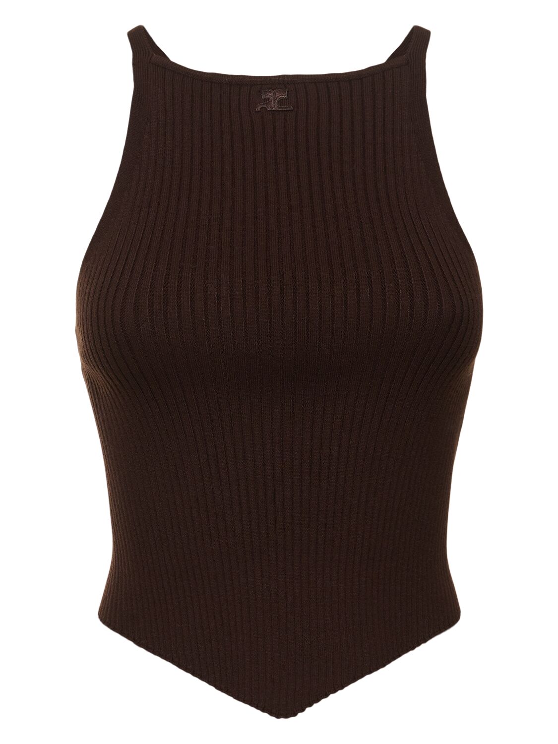 Courrèges Pointy Hem Rib Knit Tank Top In Brown