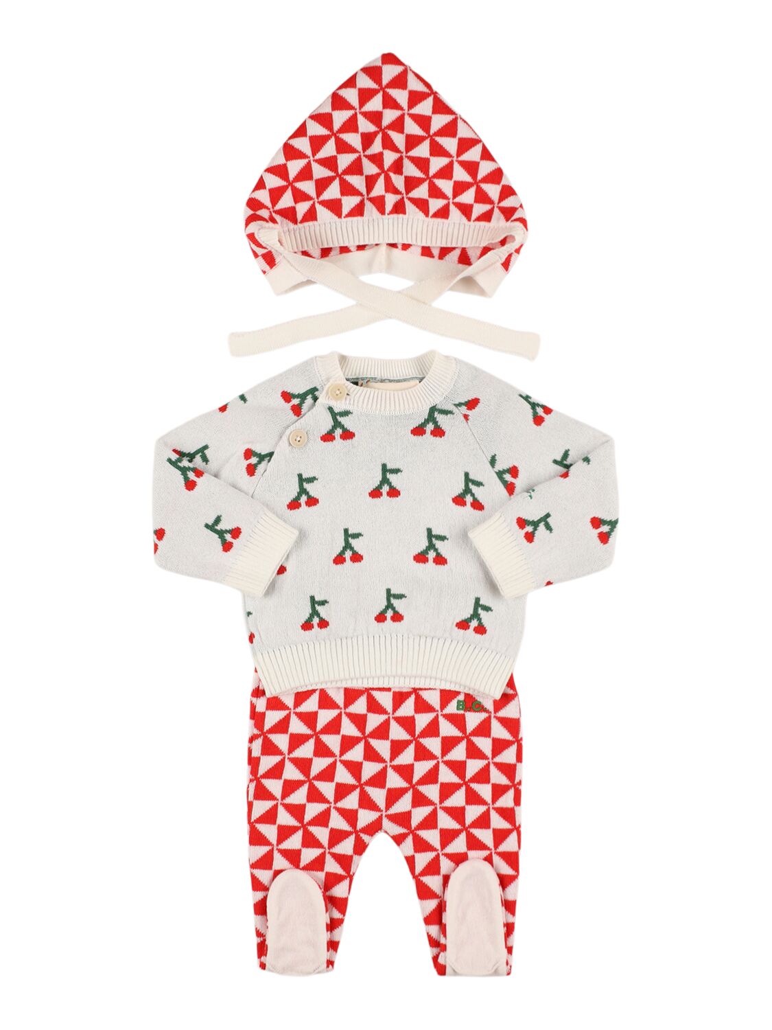 Bobo Choses Babies' Cotton Knit Jumper, Leggings And Hat In White/red