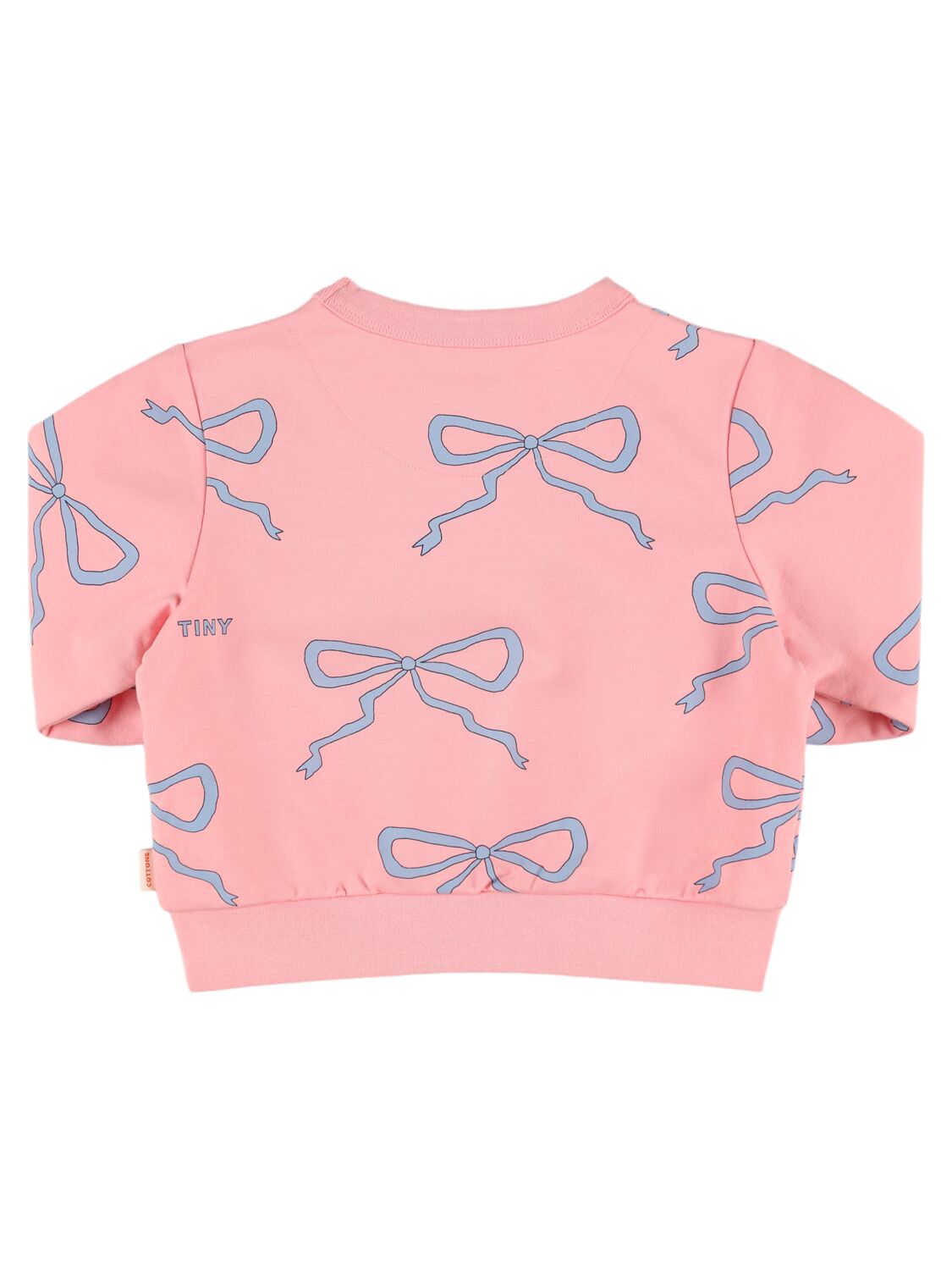 Shop Tiny Cottons Bow Print Cotton Crewneck Sweatshirt In Pink