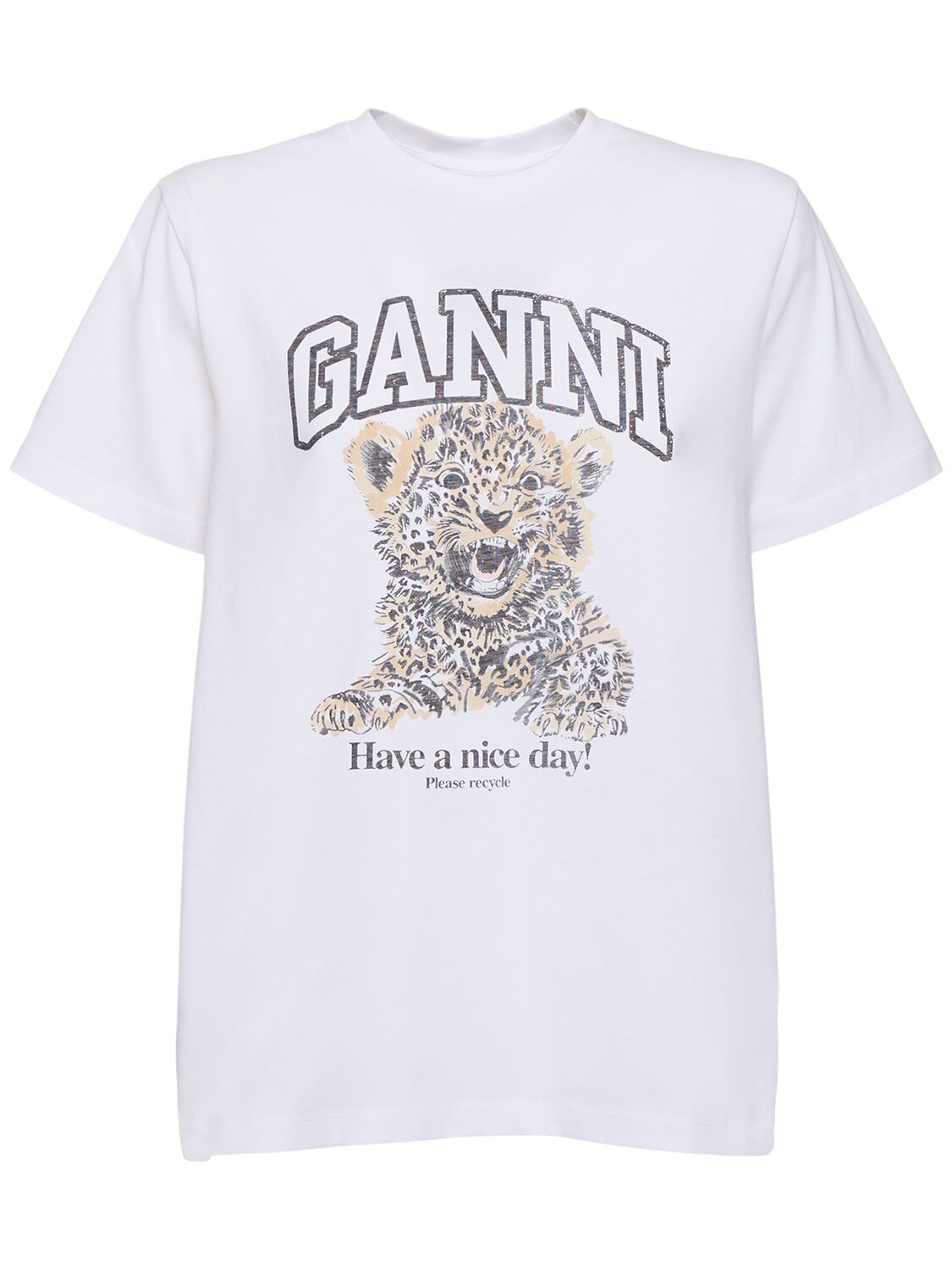 Shop Ganni Leo Cotton Jersey Relaxed T-shirt In Leopard