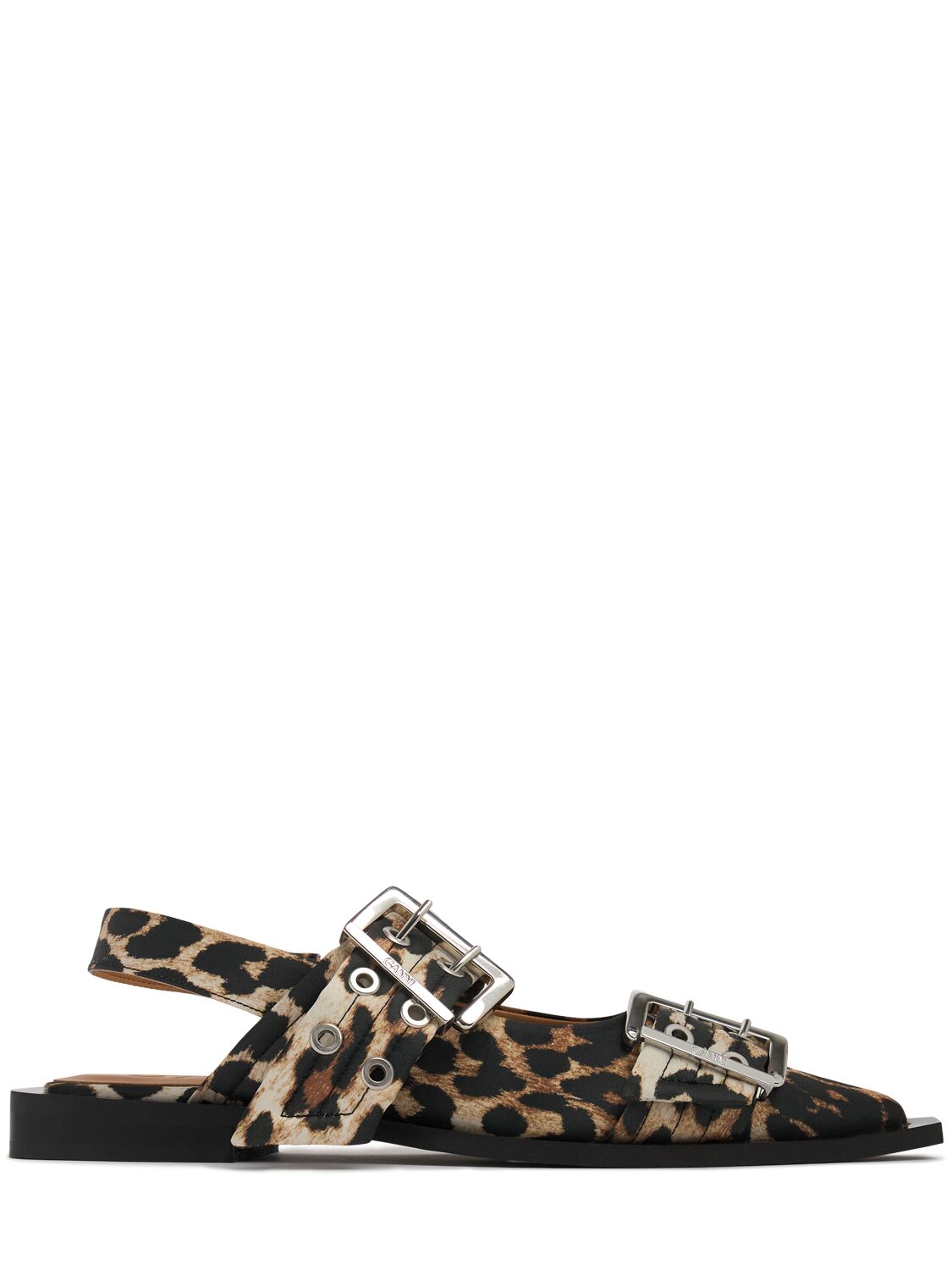 Ganni 20mm Chunky Buckle Leopard Ballerinas In Multi