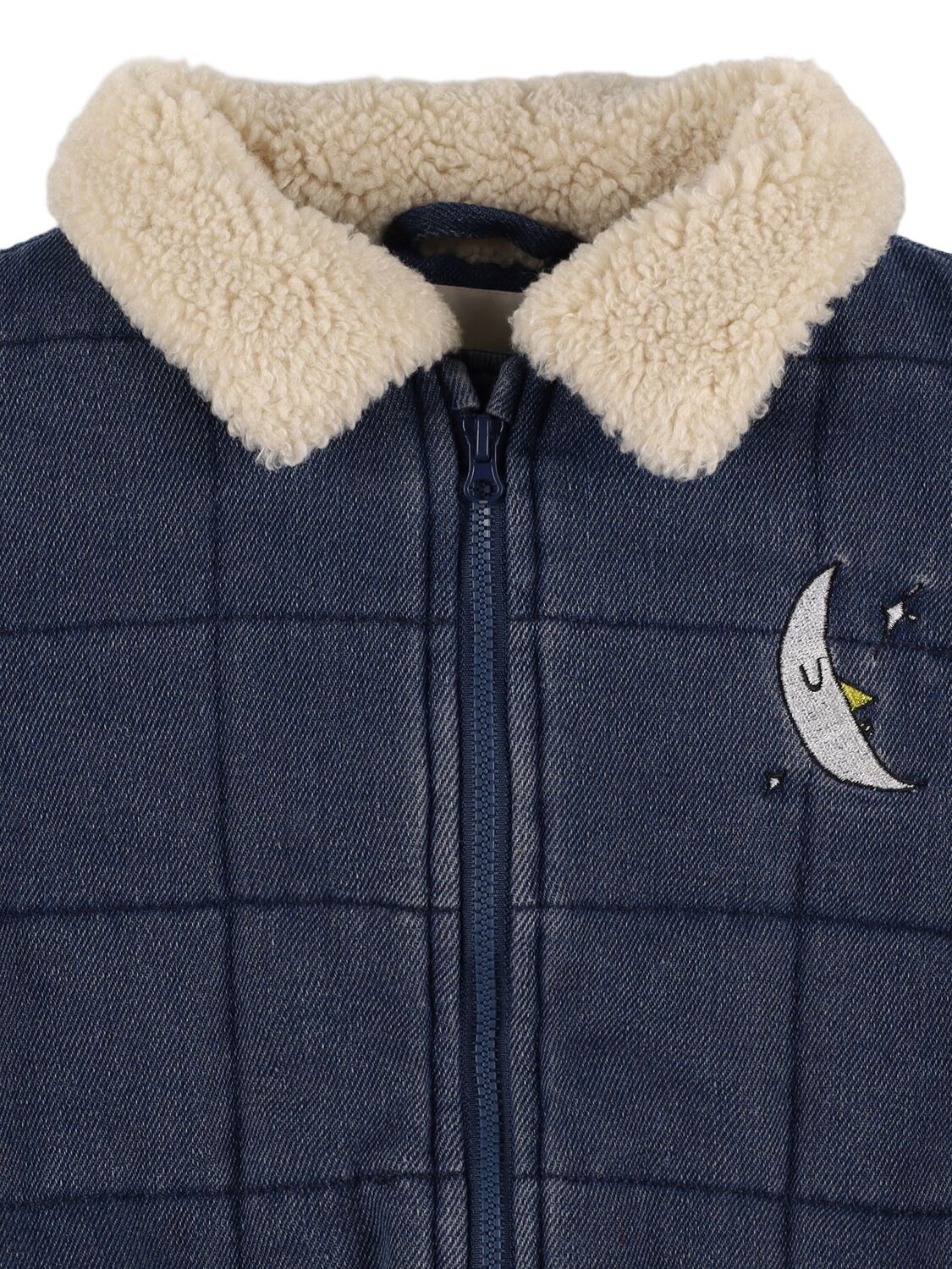 Shop Bobo Choses Quilted Cotton Blend & Faux Fur Jacket In Blue