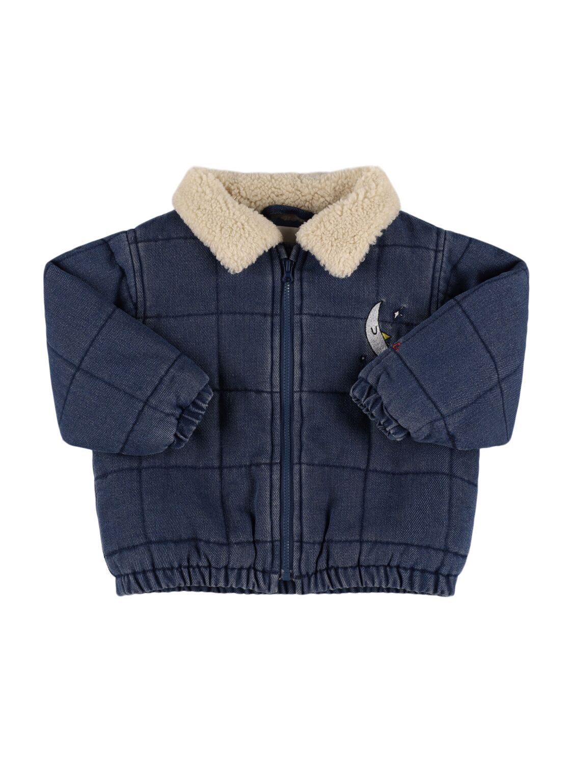 Bobo Choses Quilted Cotton Blend & Faux Fur Jacket In Blue