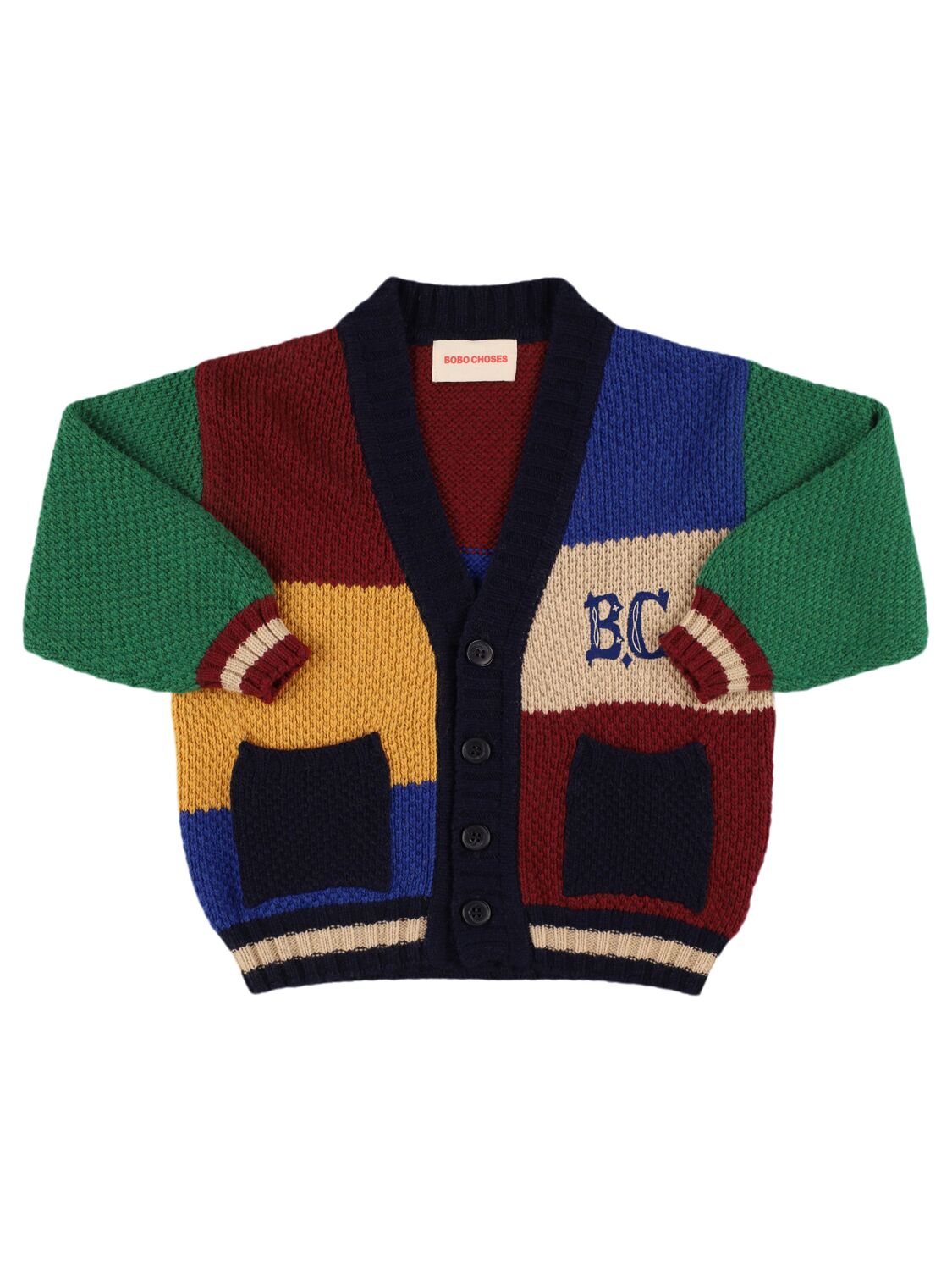 Bobo Choses Color Block Wool Blend Knit Cardigan In Multi