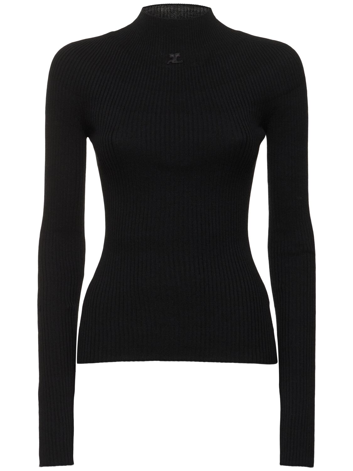 Shop Courrèges Cotton Blend Turtleneck Sweater In Black