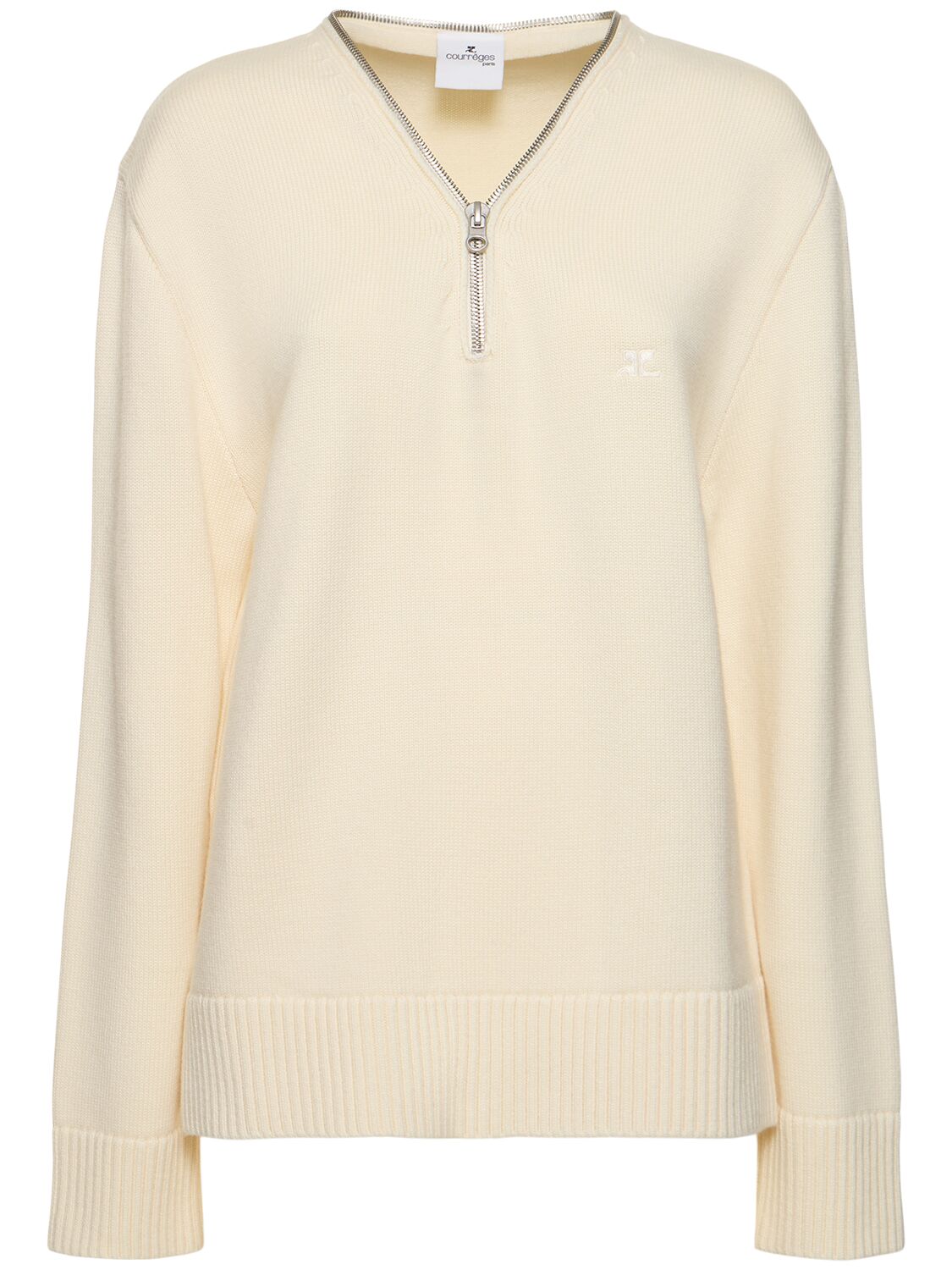 Courrèges Zipped Wool Sweater In White