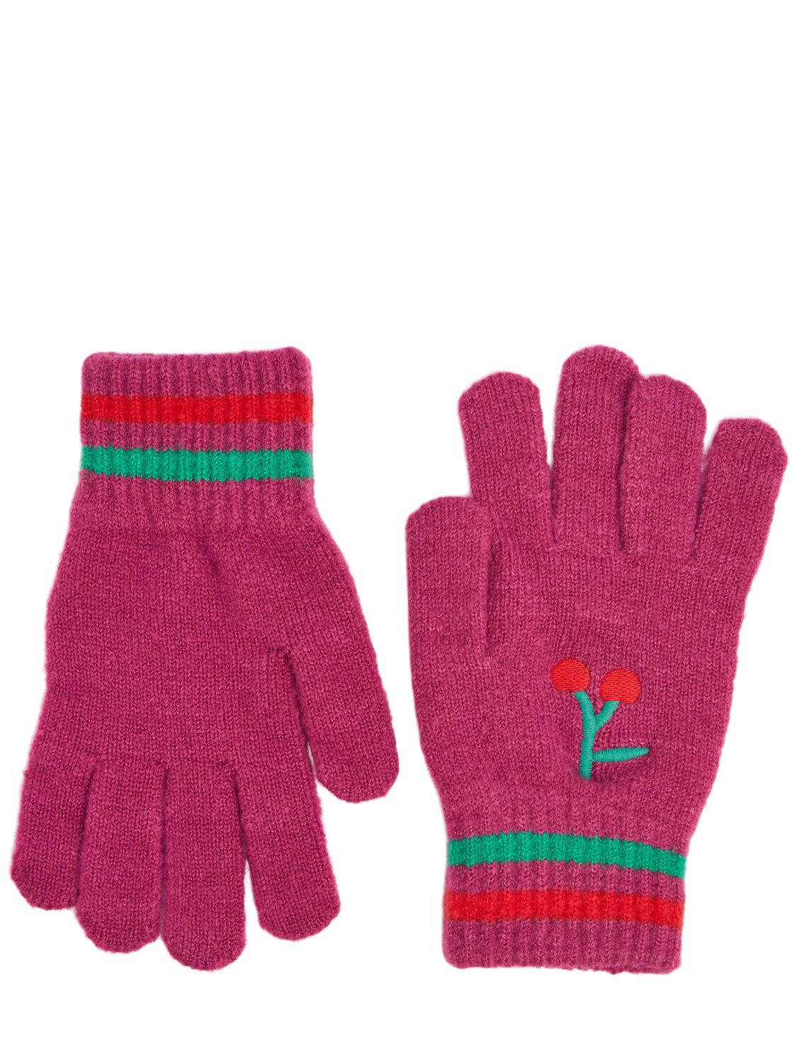 Bobo Choses Cherry Embroidered Knit Gloves In Pink