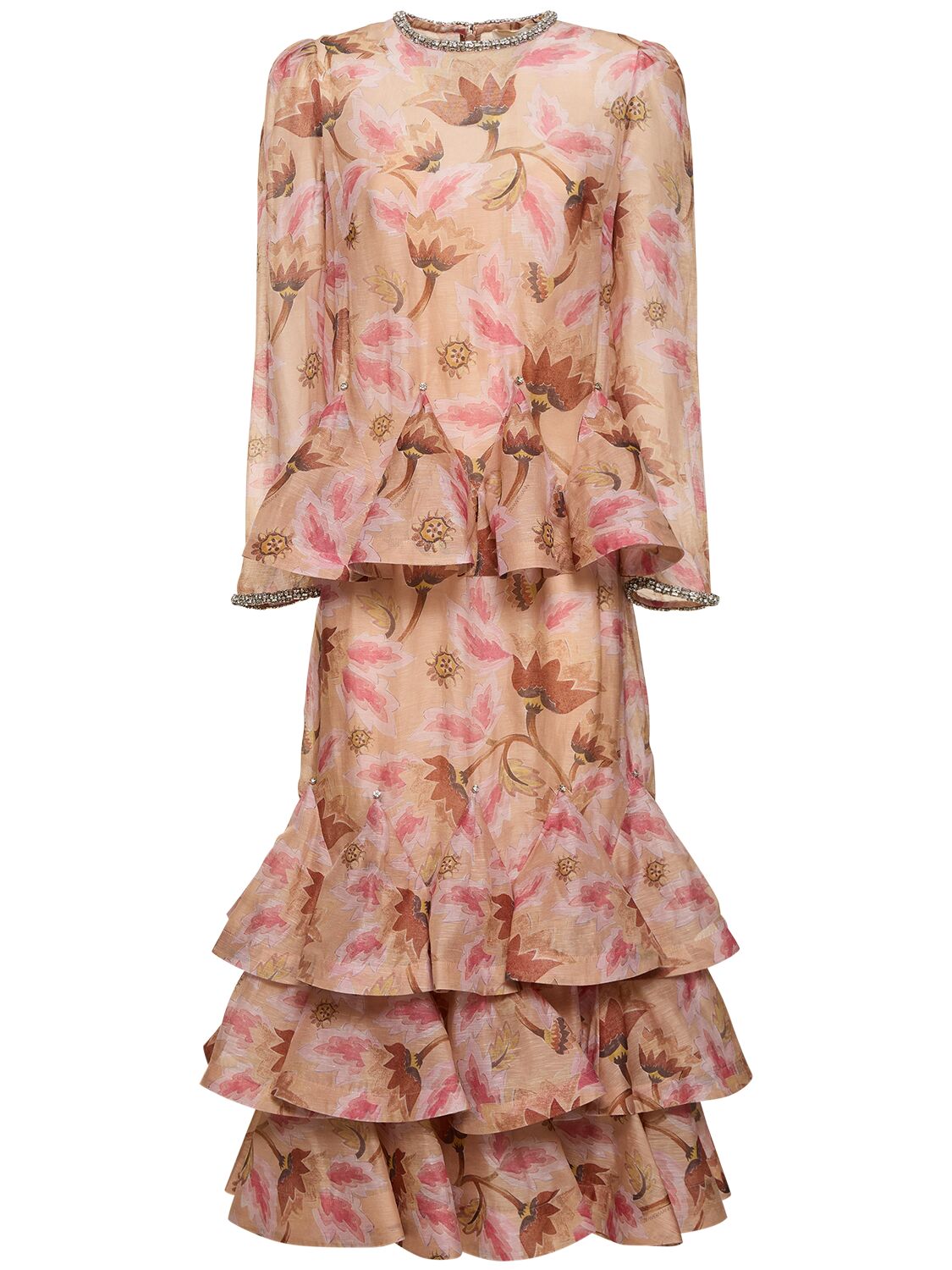 Shop Zimmermann Illustration Organza Midi Dress In Pink/multi